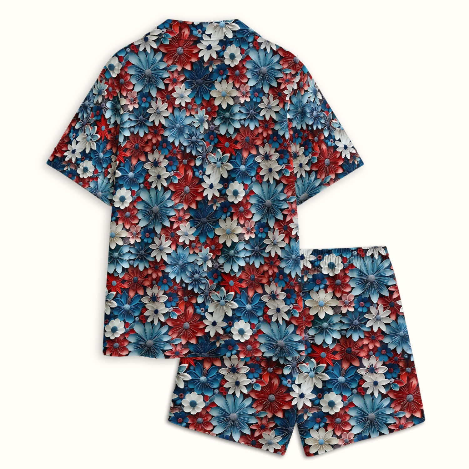 Patriotic 3D Floral Nurse for RN & CNA, Red Blue White Healthcare Workers Uniform Pajama Set, Soft Breathable Fabric Comfortable Sleepwear