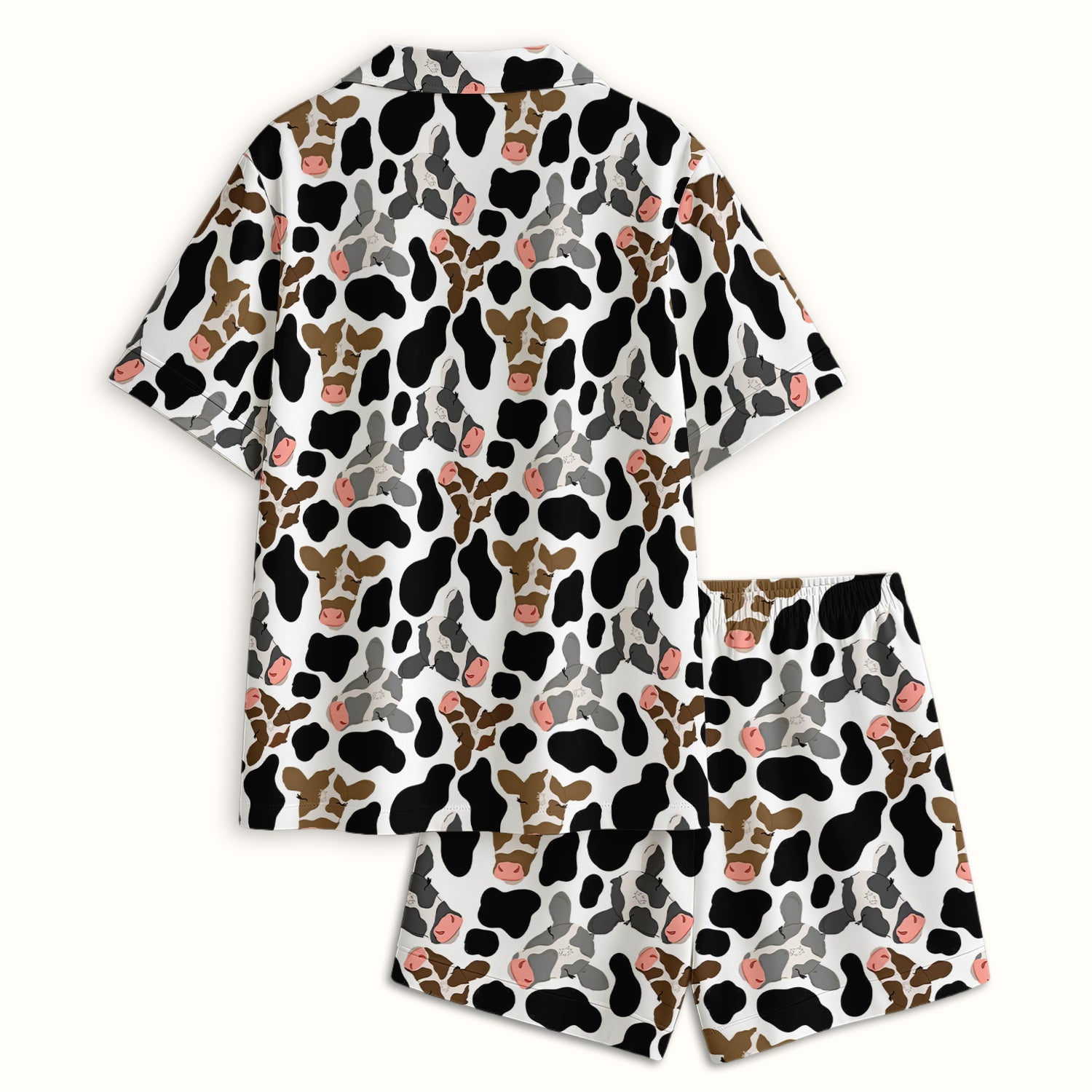 Cute Cow Face Black White Pattern Nurse Pajama Set, Soft Breathable Fabric Comfortable Sleepwear