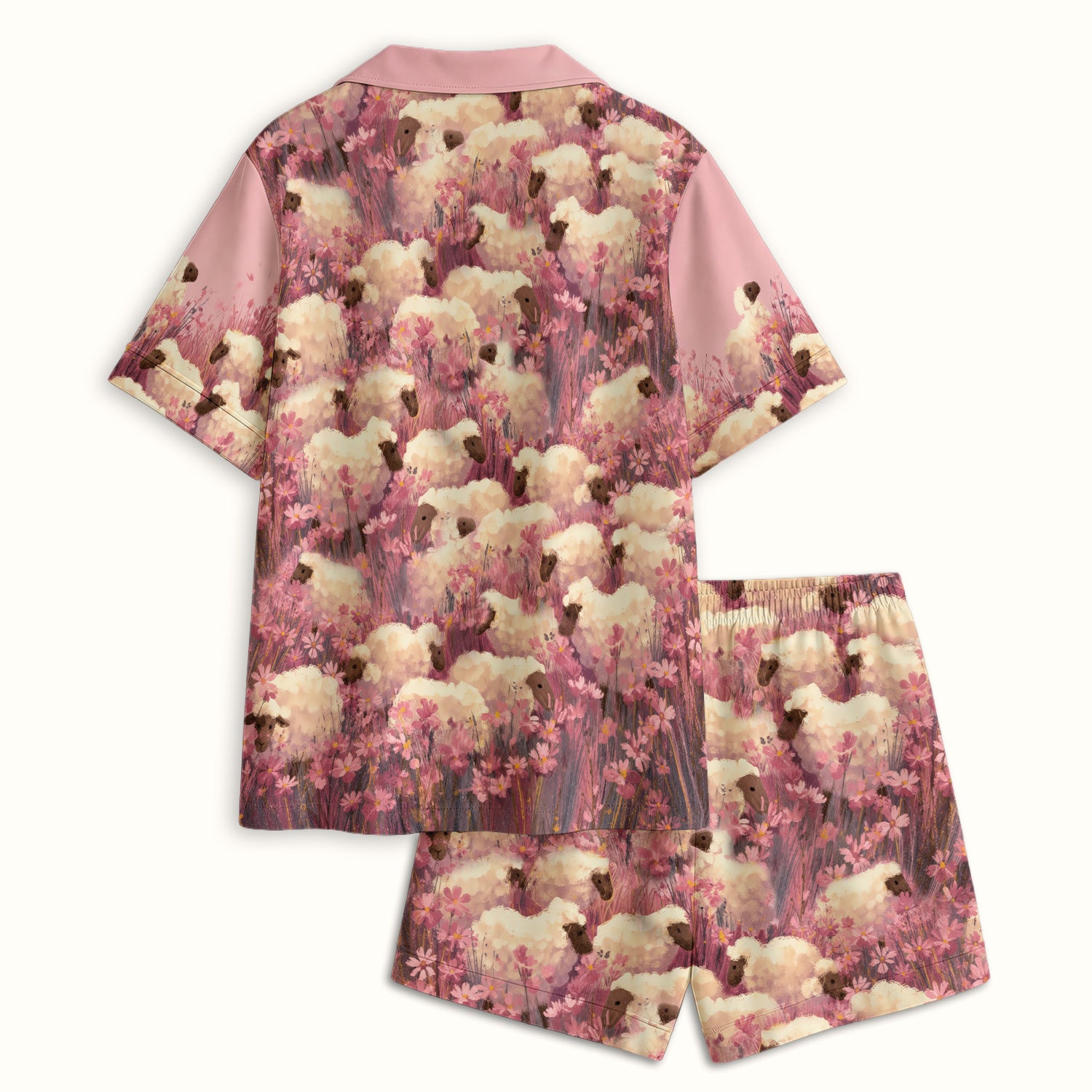 Christian Shepherd With Lambs Pattern Pajama Set, Soft Breathable Fabric Comfortable Sleepwear