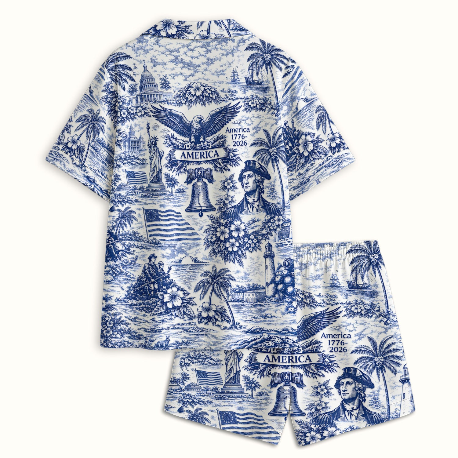 Patriotic America Heritage Toile Pattern Pajama Set, Breathable Fabrics Uniform
