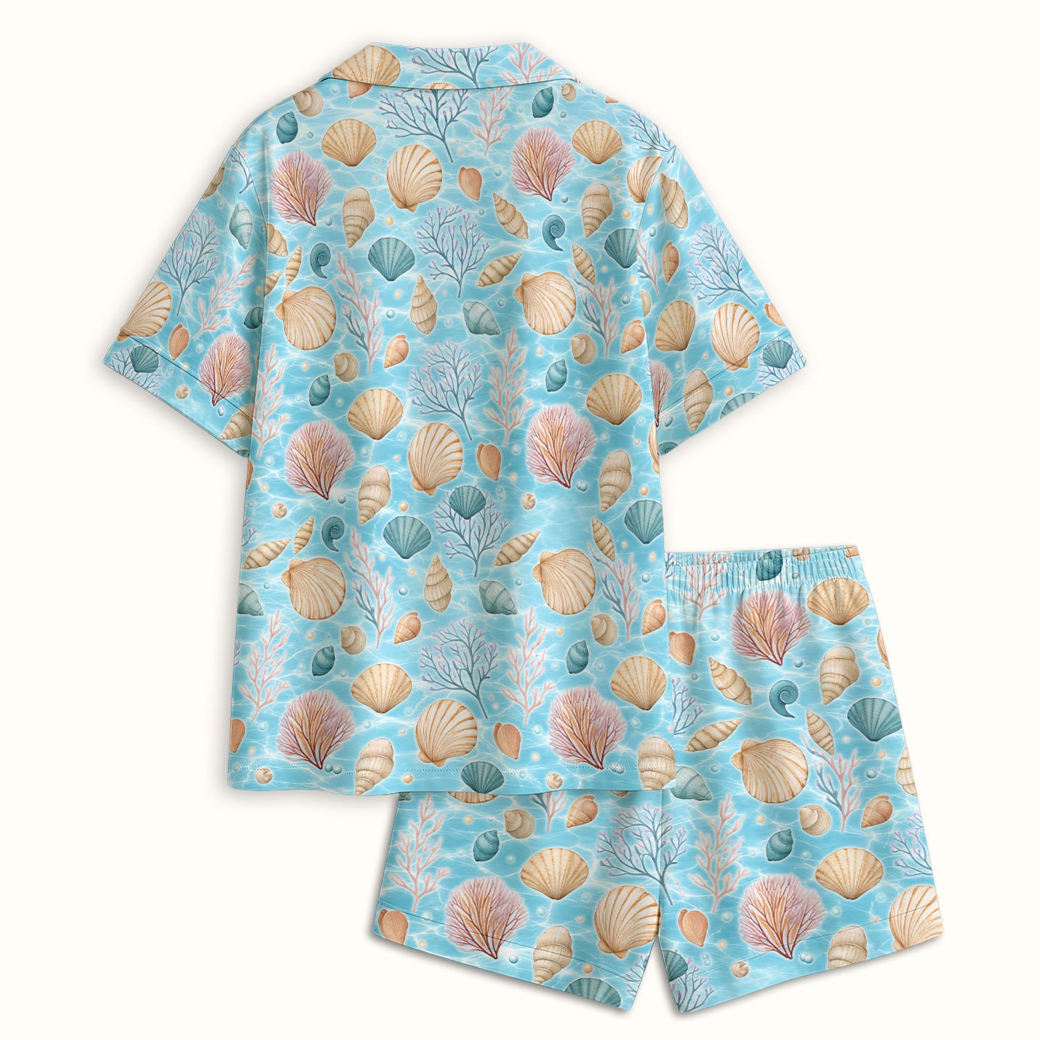 Cute Nurse Coastal Seashell And Coral Reef Pajama Set, Breathable Fabrics Uniform