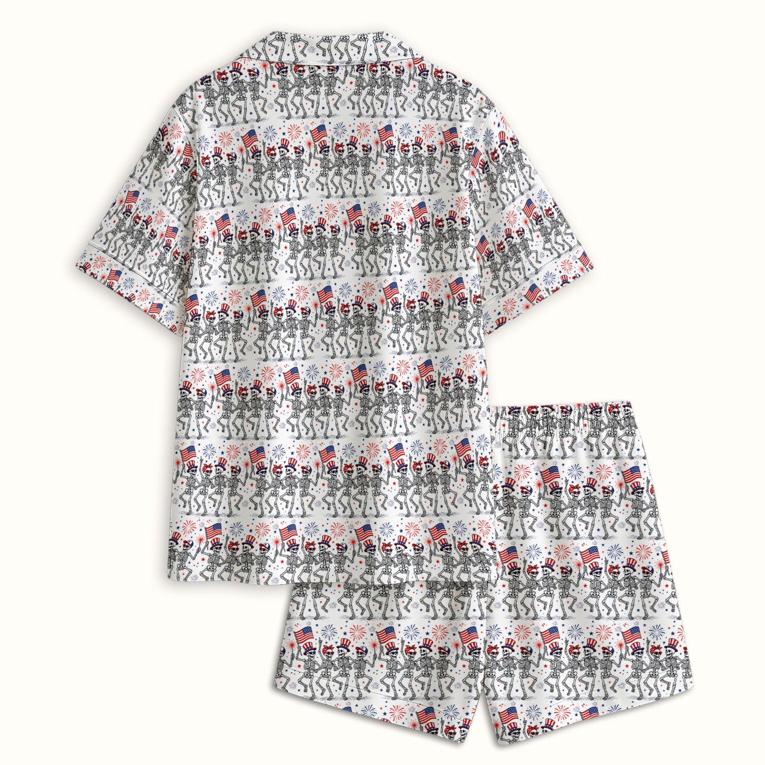 Funny Patriotic Skeleton Pattern, July 4 Medical Pajama Set, Soft Breathable Fabric Comfortable Sleepwear