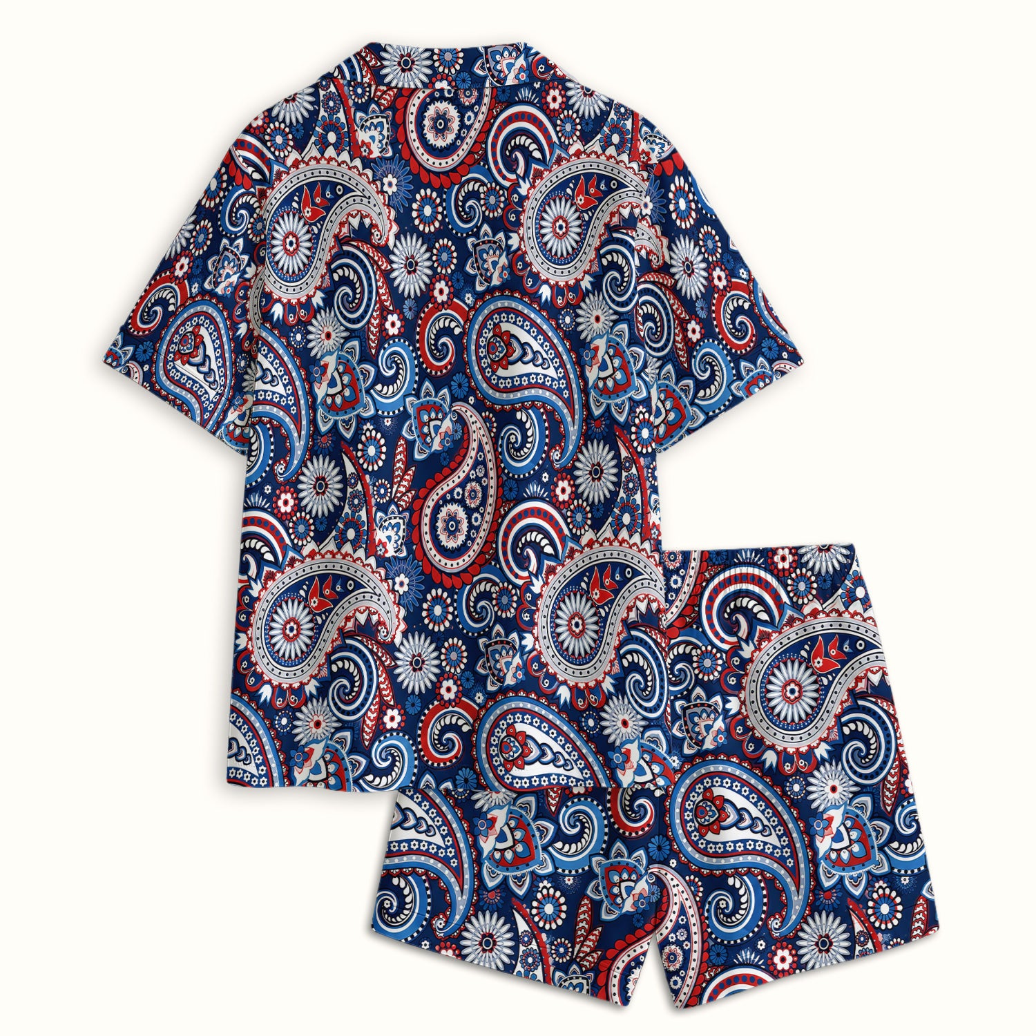 Patriotic Red White Blue Paisley Pattern Pajama Set, Soft Breathable Fabric Comfortable Sleepwear