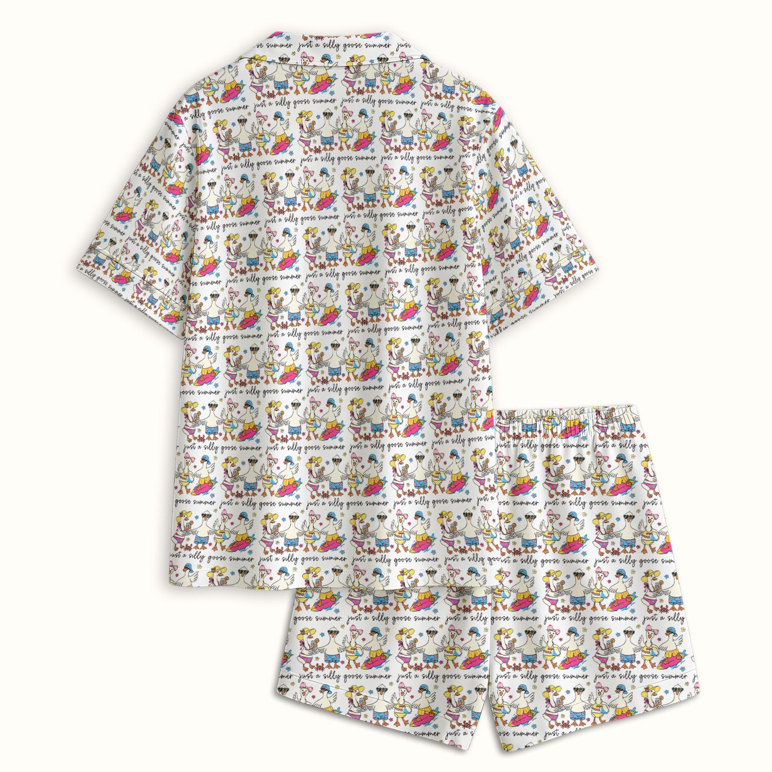 Funny Goose Summer Beach Pattern Pajama Set, Soft Breathable Fabric Comfortable Sleepwear