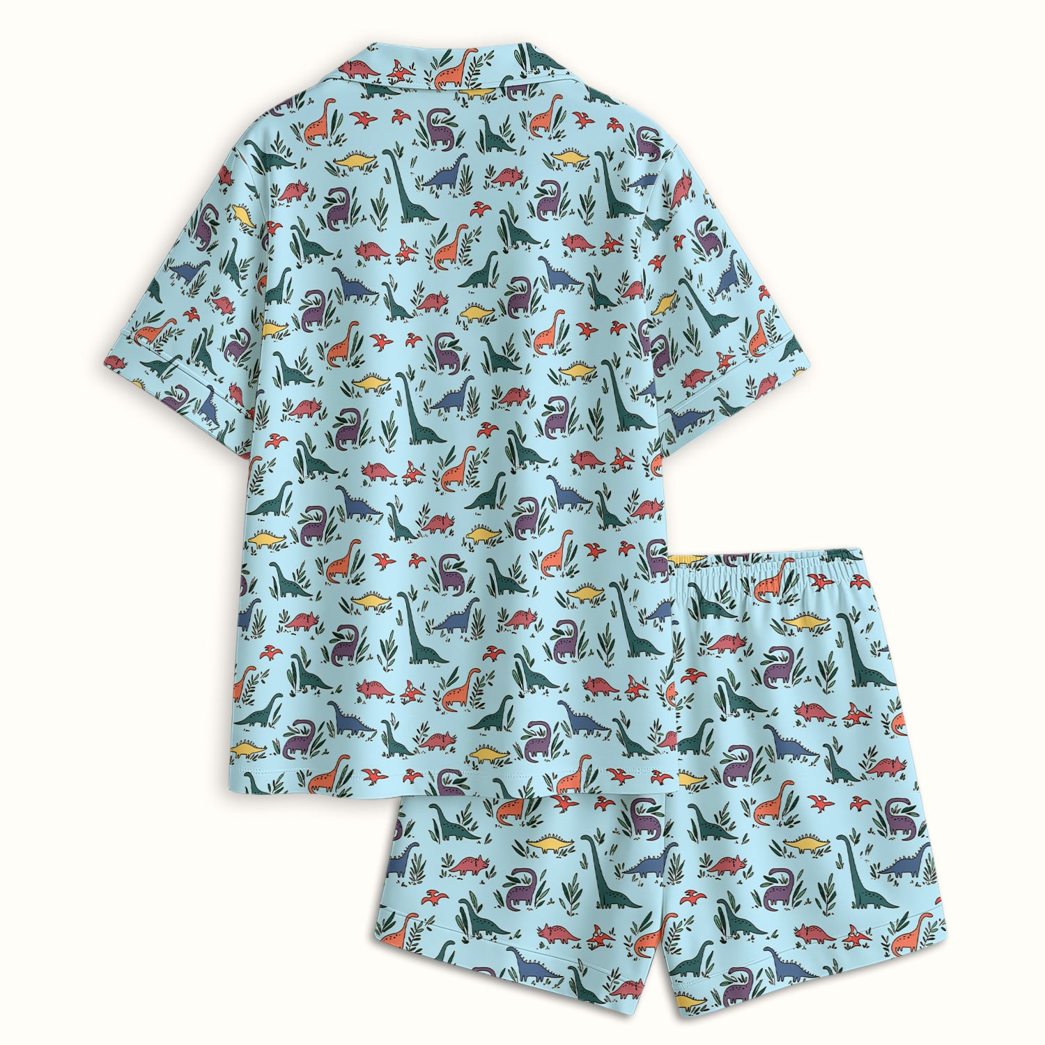 Cute Dinosaur Leafy Garden Pattern Pajama Set, Soft Breathable Fabric Comfortable Sleepwear