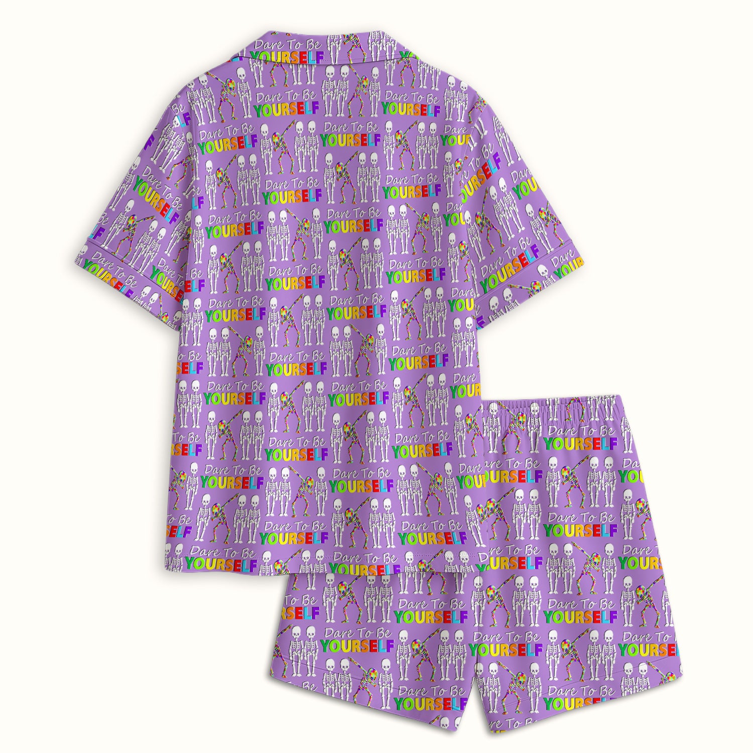 Rainbow Skeleton Dare To Be Yourself Pattern Pajama Set, Breathable Fabrics Uniform