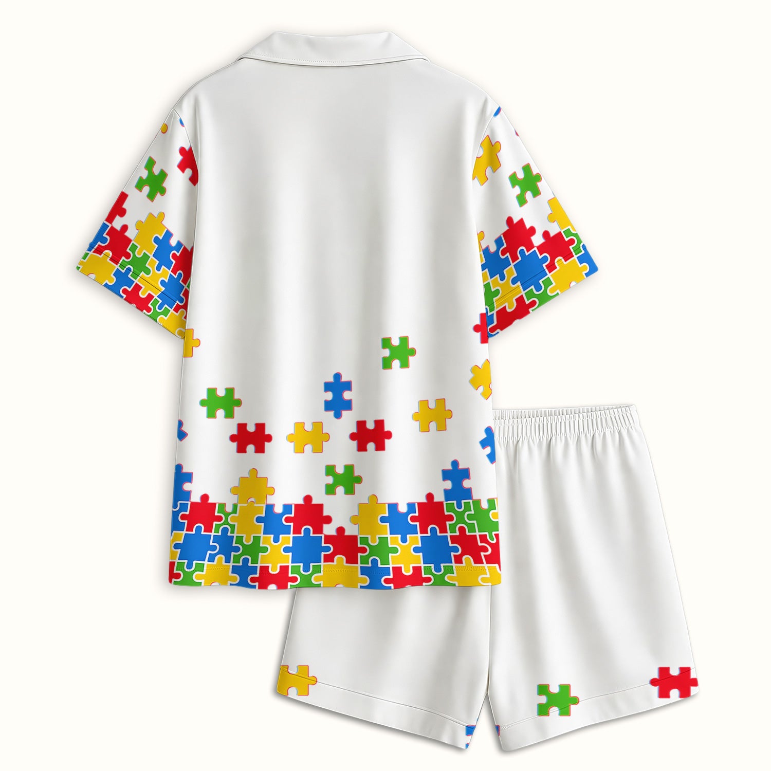 Autism Puzzle Heartbeat Light It Up Blue Print Pajama Set, Breathable Fabrics Uniform