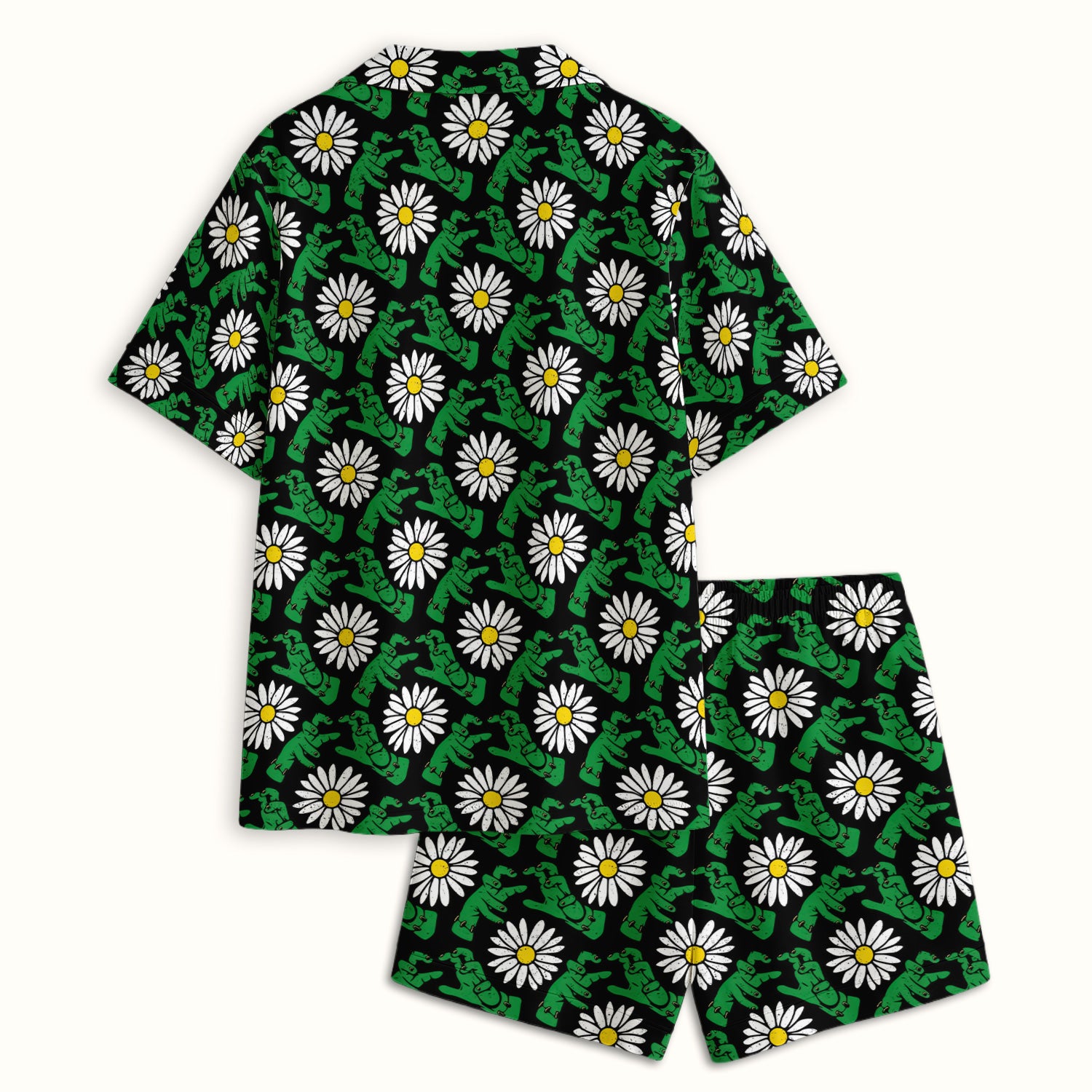 Halloween Monster And Daisies Pajama Set, Soft Breathable Fabric Comfortable Sleepwear