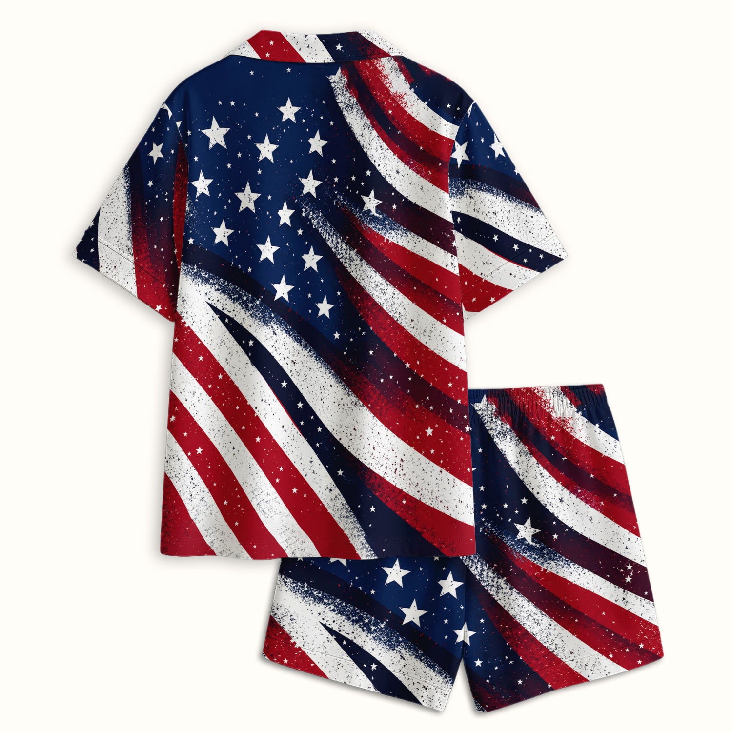 Festive American Flag Stars Pattern Pajama Set, Soft Breathable Fabric Comfortable Sleepwear