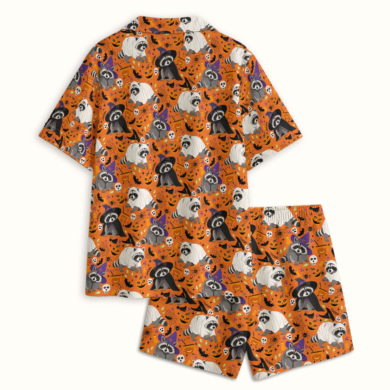 Cute Halloween Raccoon Costumes Print Pajama Set, Soft Breathable Fabric Comfortable Sleepwear
