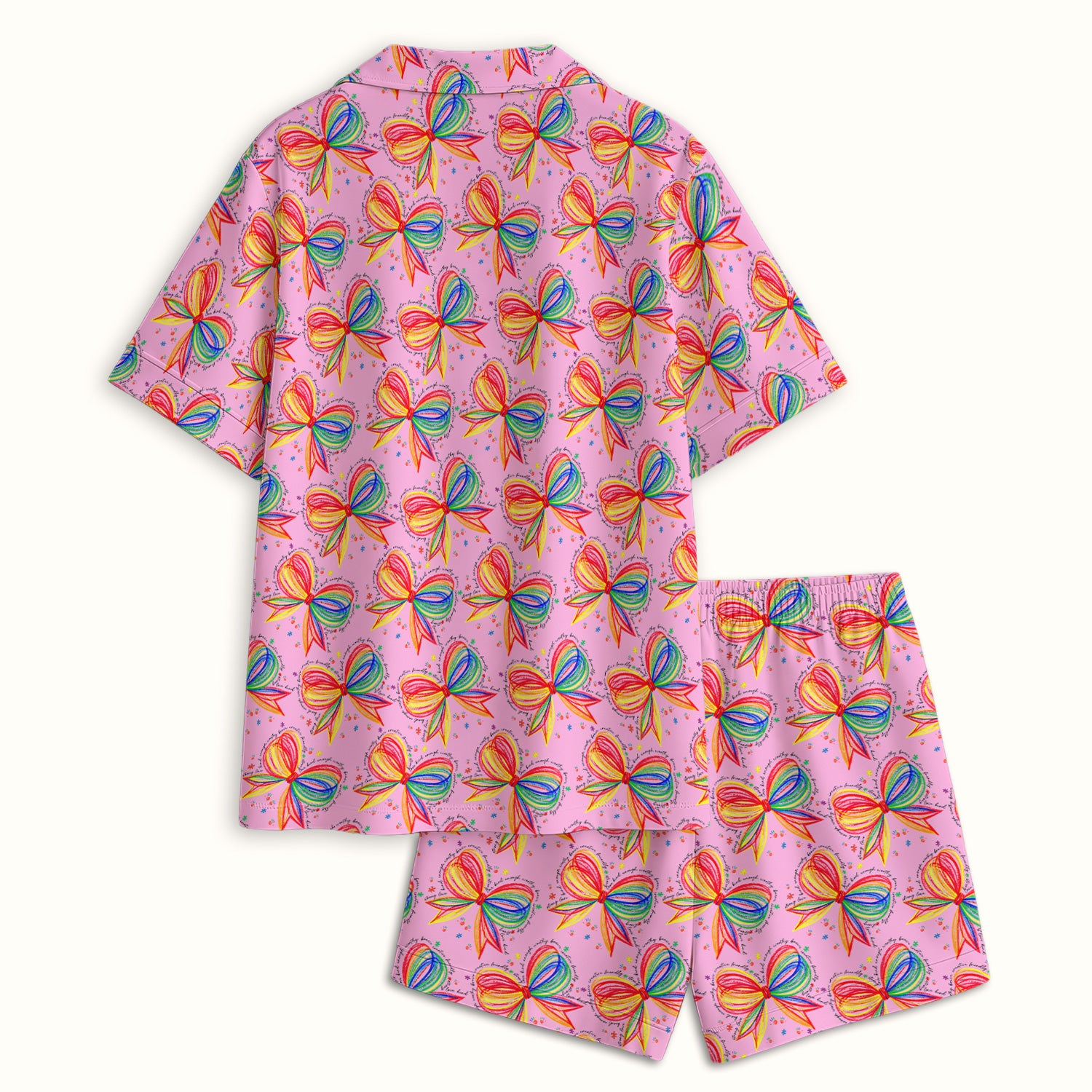 Colorful Rainbow Bow Pattern Pajama Set, Breathable Fabrics Uniform