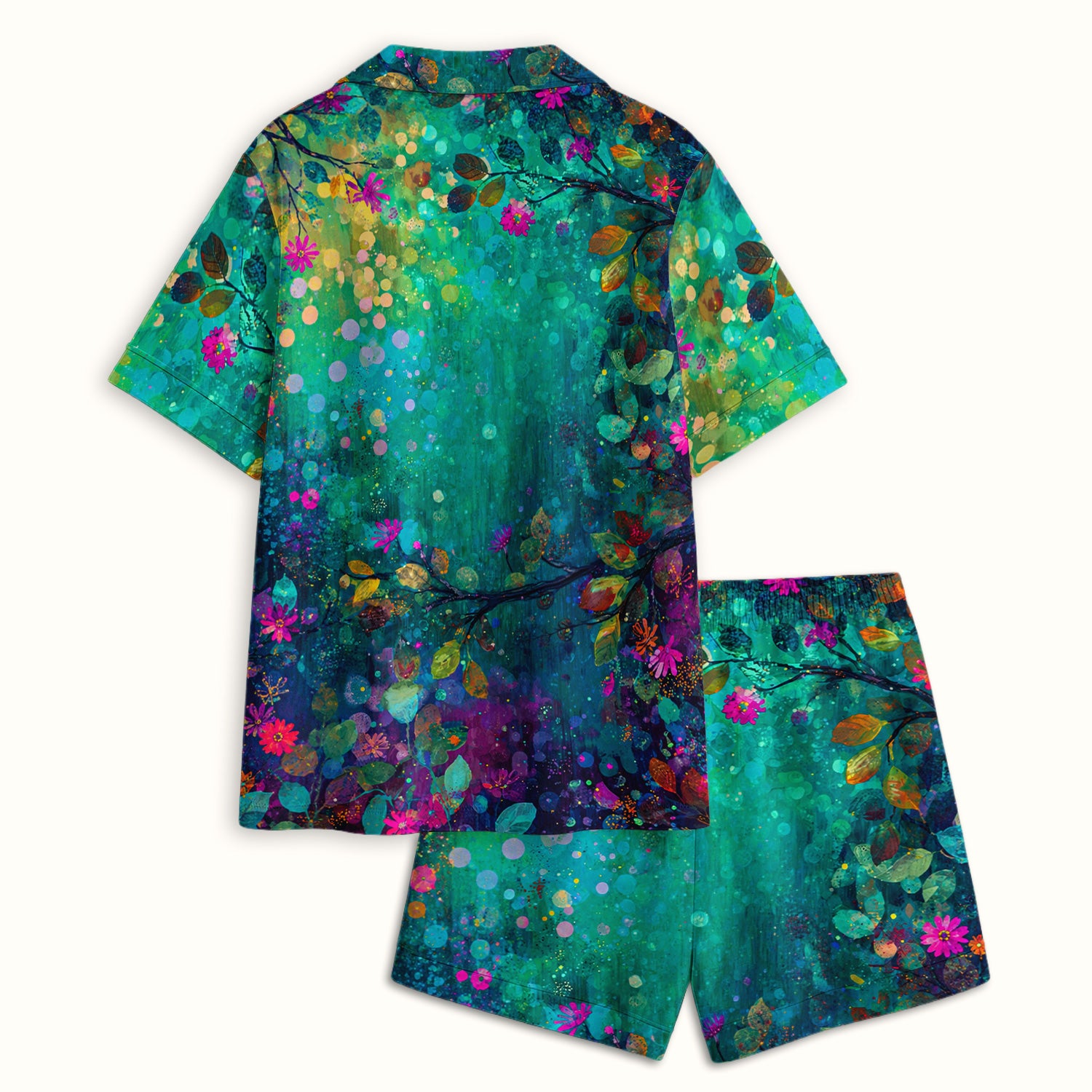 Vibrant Neon Owl Pattern, Colorful Forest Medical Pajama Set, Soft Breathable Fabric Comfortable Sleepwear