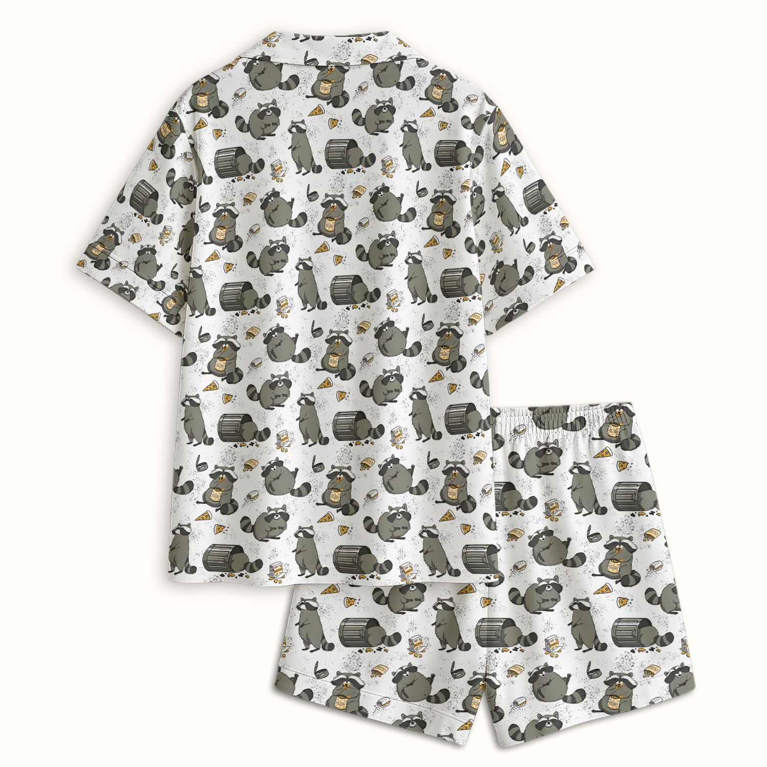 Raccoon Snack And Trash Can Pattern Pajama Set, Breathable Fabrics Uniform