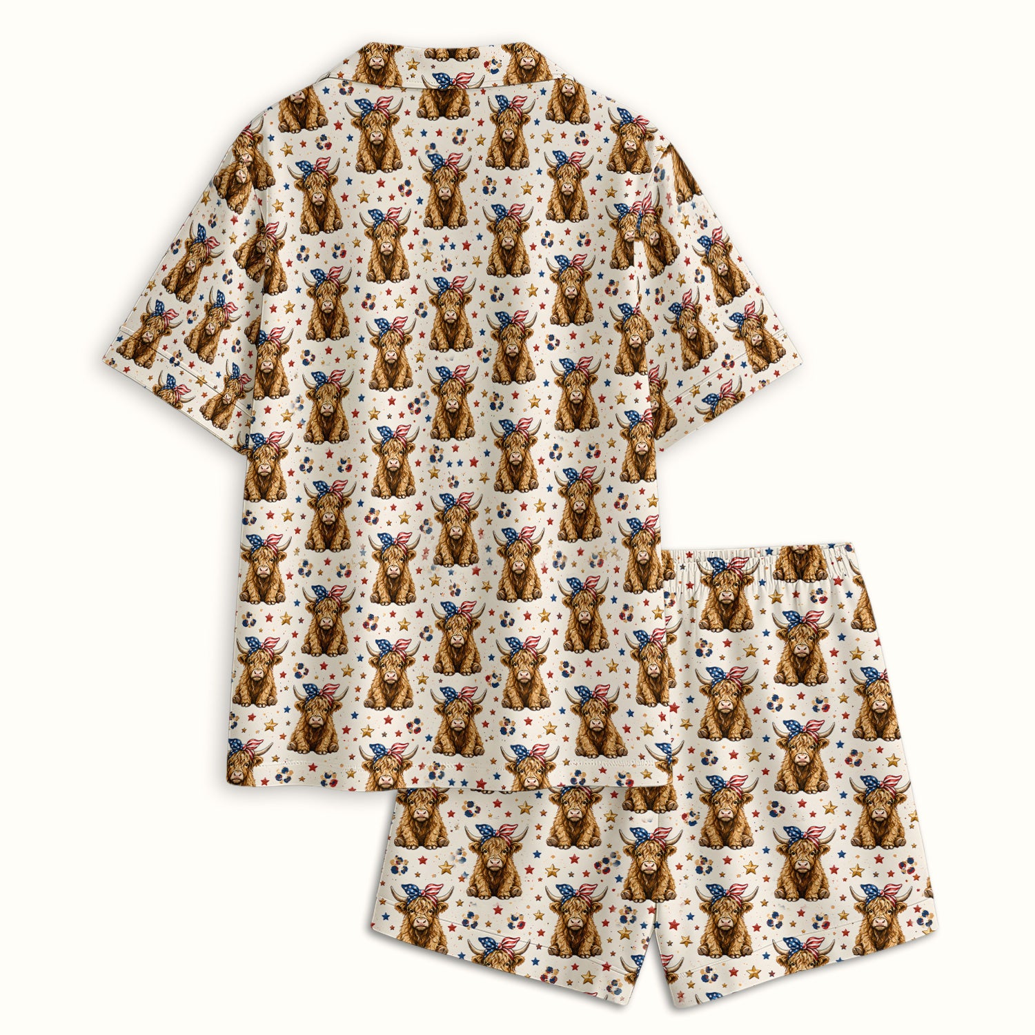 Patriotic Highland Cow Nurse for RN & CNA, Americana Farm Animal Healthcare Workers Medical Uniform Pajama Set, Soft Breathable Fabric Comfortable Sleepwear