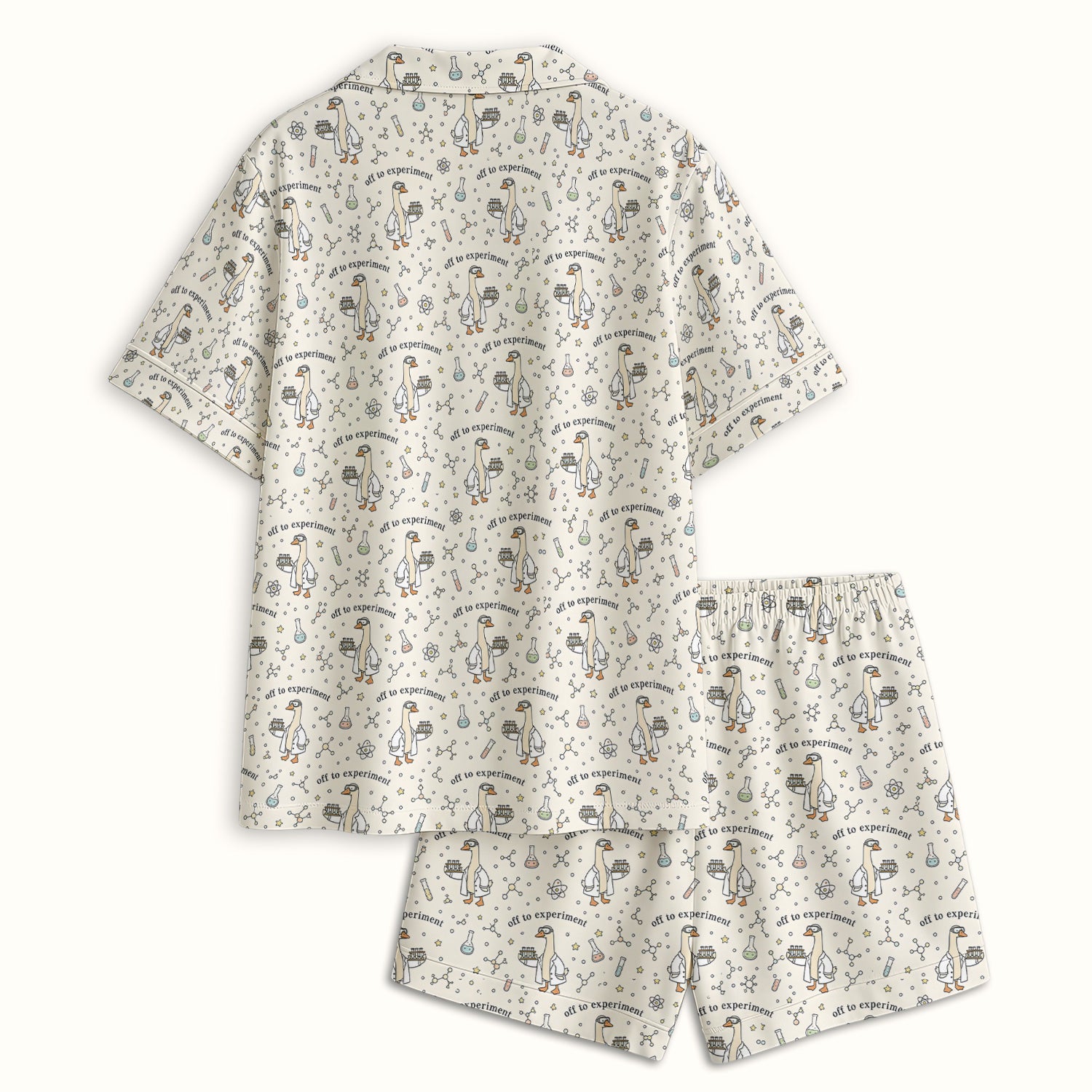 Funny Off To Experiment Scientist Goose Pajama Set, Soft Breathable Fabric Comfortable Sleepwear