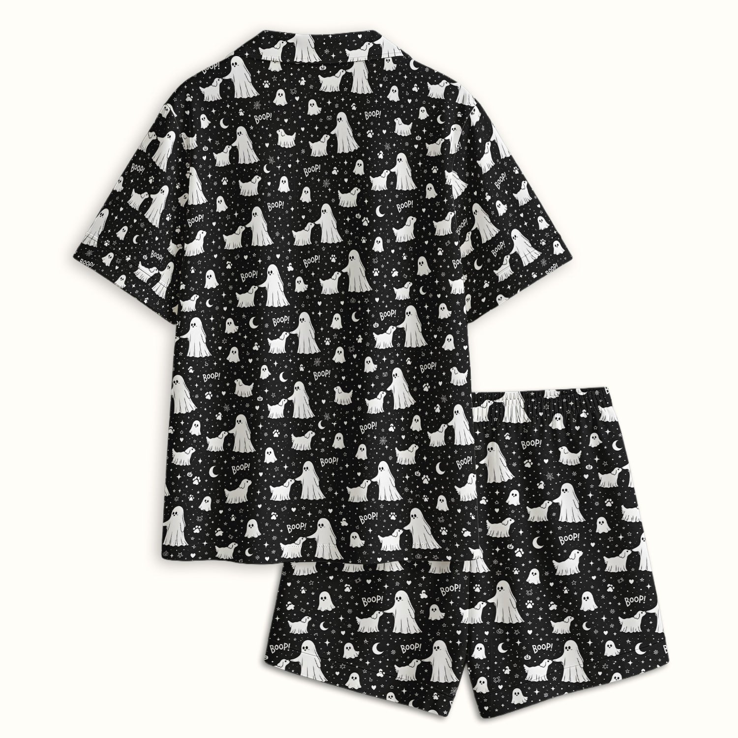 Halloween Ghost Boop Dog Pattern Pajama Set, Soft Breathable Fabric Comfortable Sleepwear