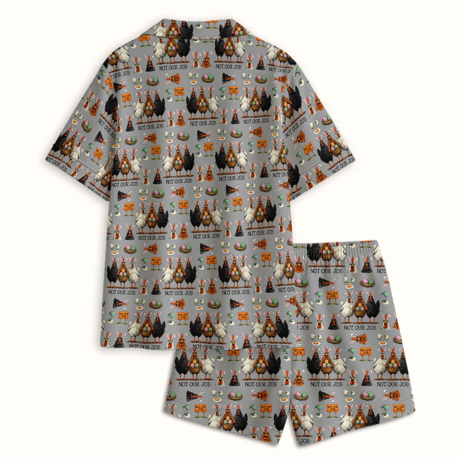 Funny Easter Chicken Humor Pattern Pajama Set, Breathable Fabrics Uniform