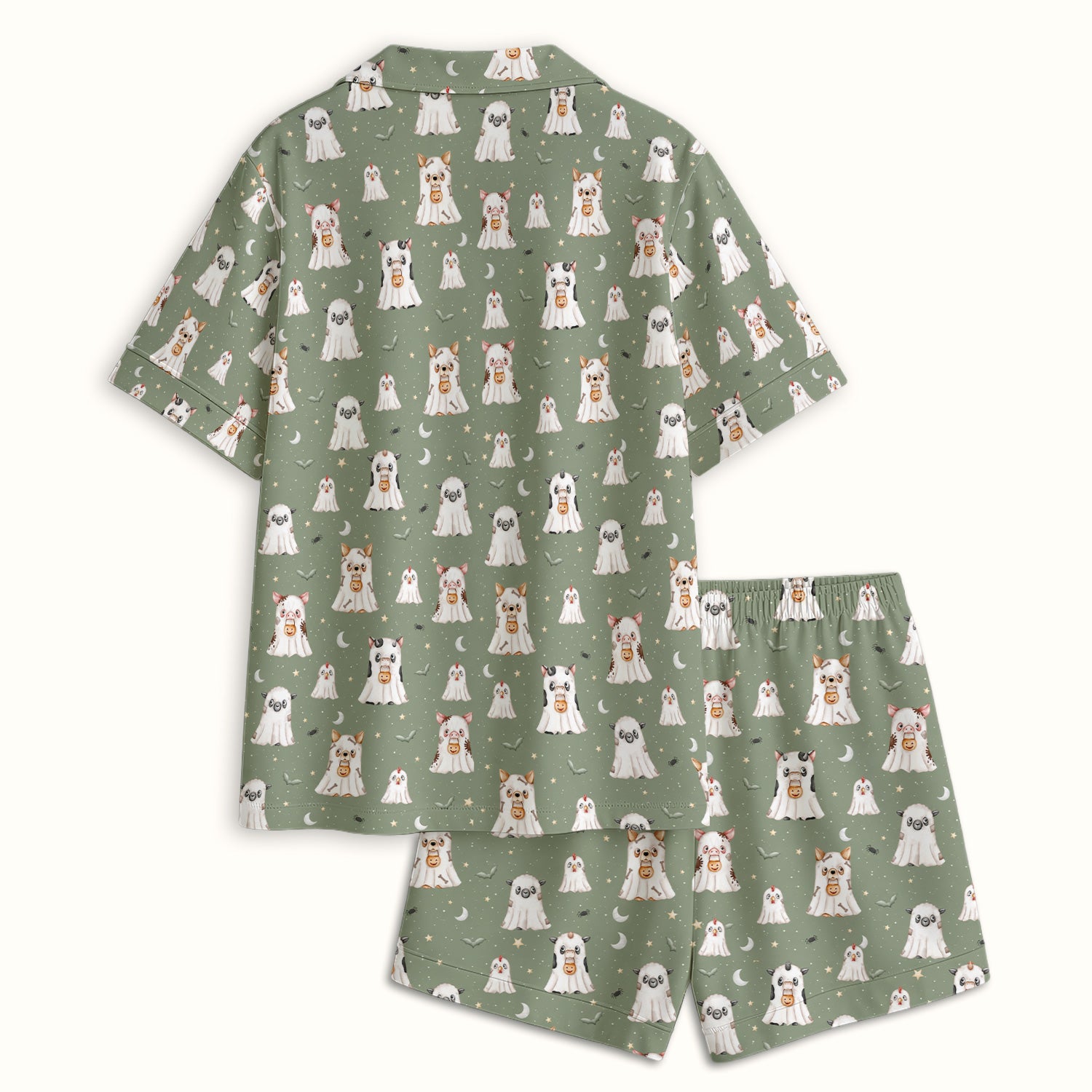 Spooky Farm Animal Ghost Pajama Set, Soft Breathable Fabric Comfortable Sleepwear