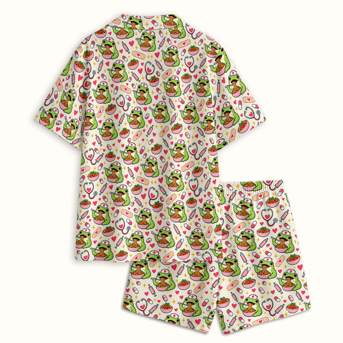 Buntes Pyjama-Set mit Neon-Katzengesichtern, weicher, atmungsaktiver Stoff, bequeme Nachtwäsche