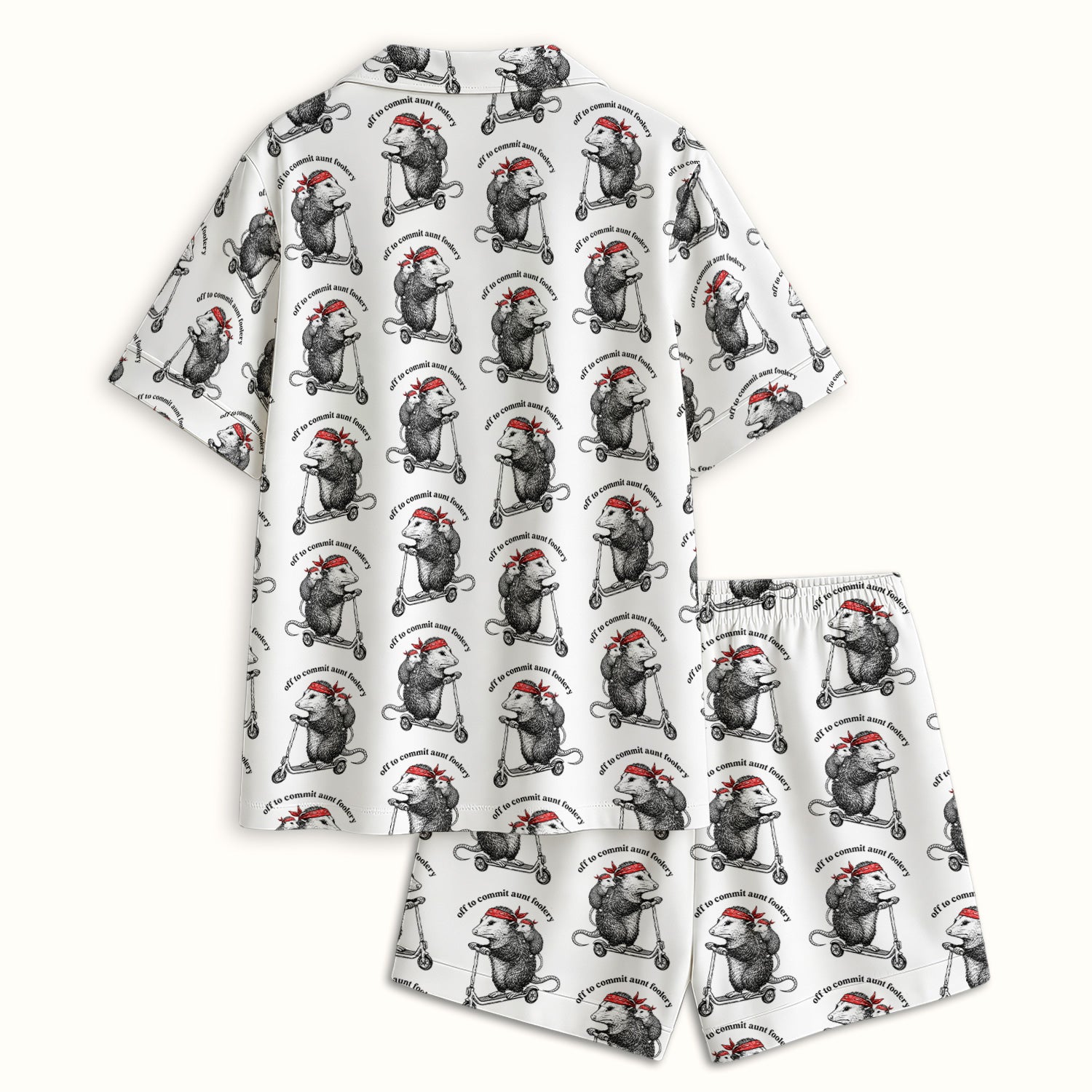 Aunt Foolery Opossum Pattern Pajama Set, Soft Breathable Fabric Comfortable Sleepwear