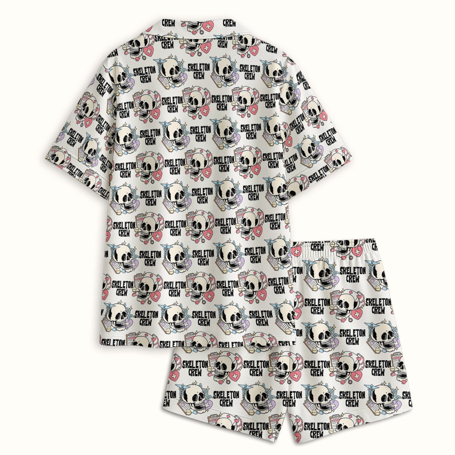 Funny Halloween Skeleton Crew Pajama Set, Soft Breathable Fabric Comfortable Sleepwear