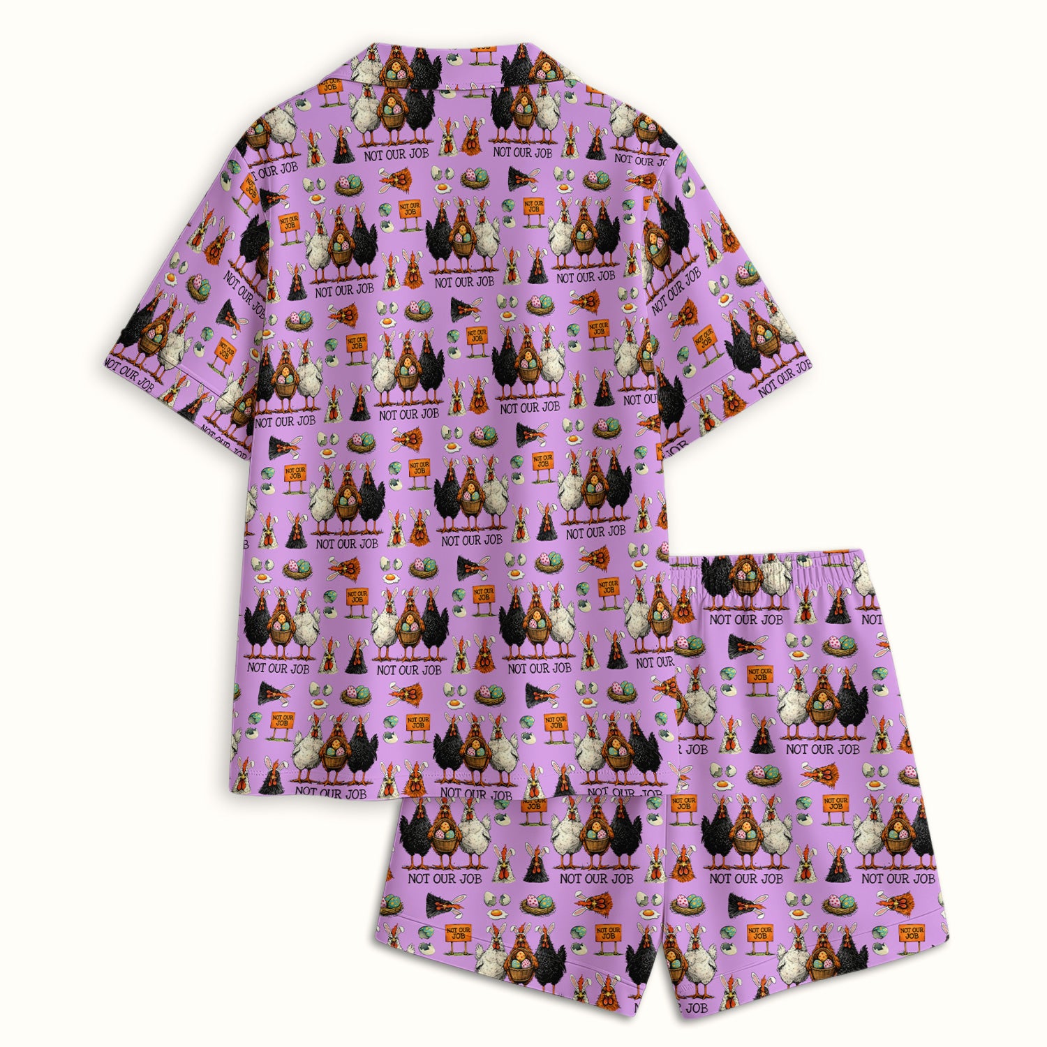 Funny Easter Chicken Humor Pattern Pajama Set, Breathable Fabrics Uniform