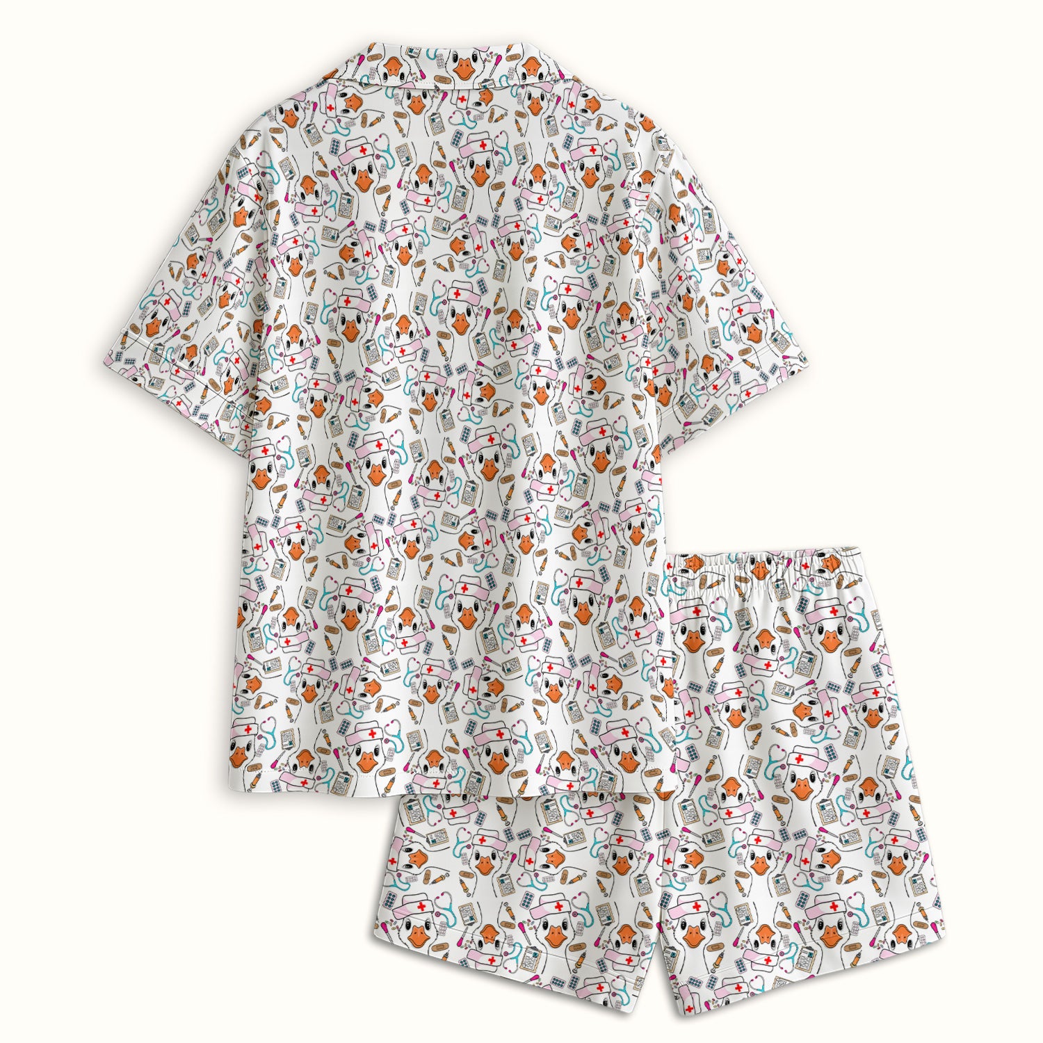 Duck Wearing Hat With Medical Tools Pajama Set, Breathable Fabrics Uniform