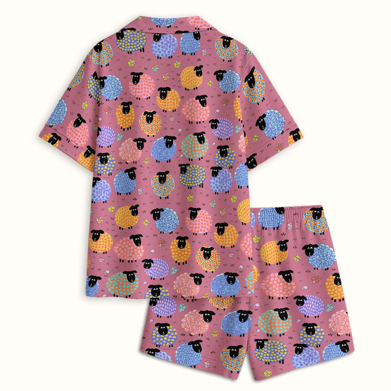 Funny Colorful Sheep Pattern Pajama Set, Breathable Fabrics Uniform