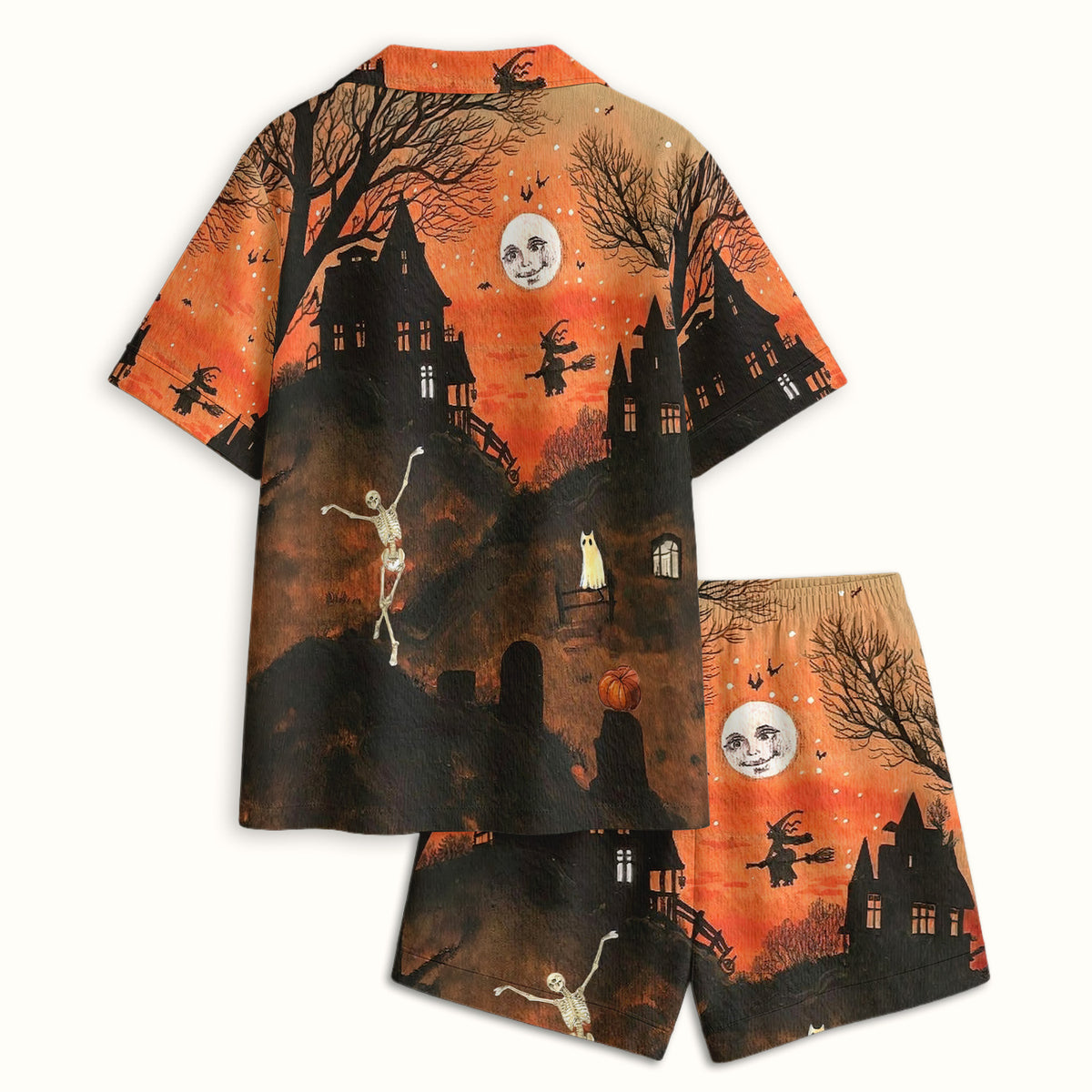 Buntes Pyjama-Set mit Neon-Katzengesichtern, weicher, atmungsaktiver Stoff, bequeme Nachtwäsche