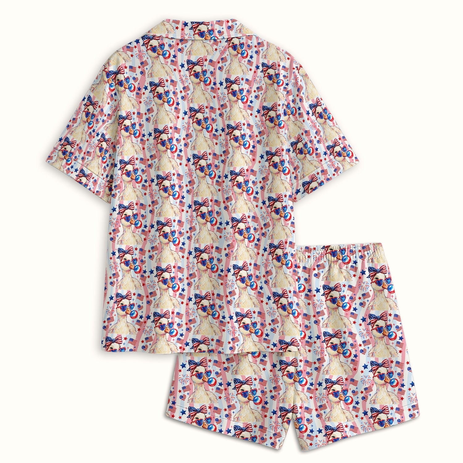Cute Patriotic Goose Nurse Pattern Pajama Set, Soft Breathable Fabric Comfortable Sleepwear