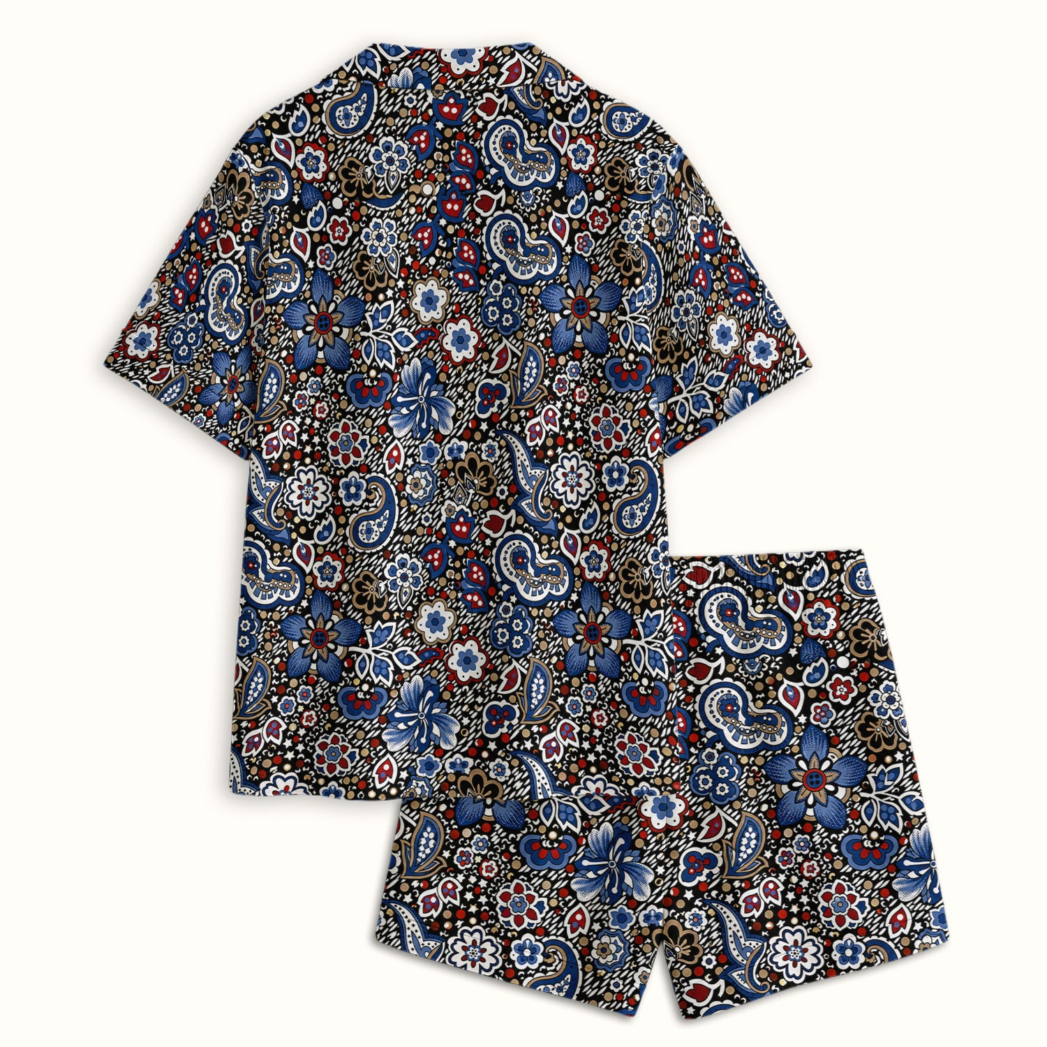 Classic Paisley Floral Pattern Pajama Set, Soft Breathable Fabric Comfortable Sleepwear