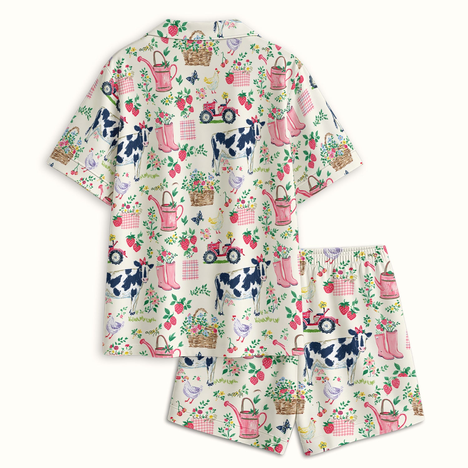 Strawberry Cow Country Style Pajama Set, Breathable Fabrics Uniform