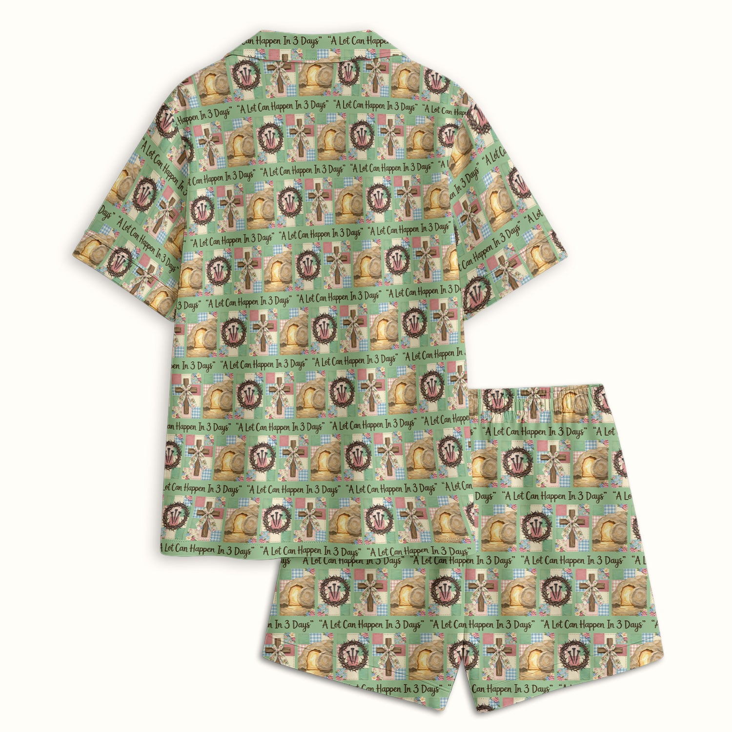 Christian Easter Cross Print Pajama Set, Breathable Fabrics Uniform