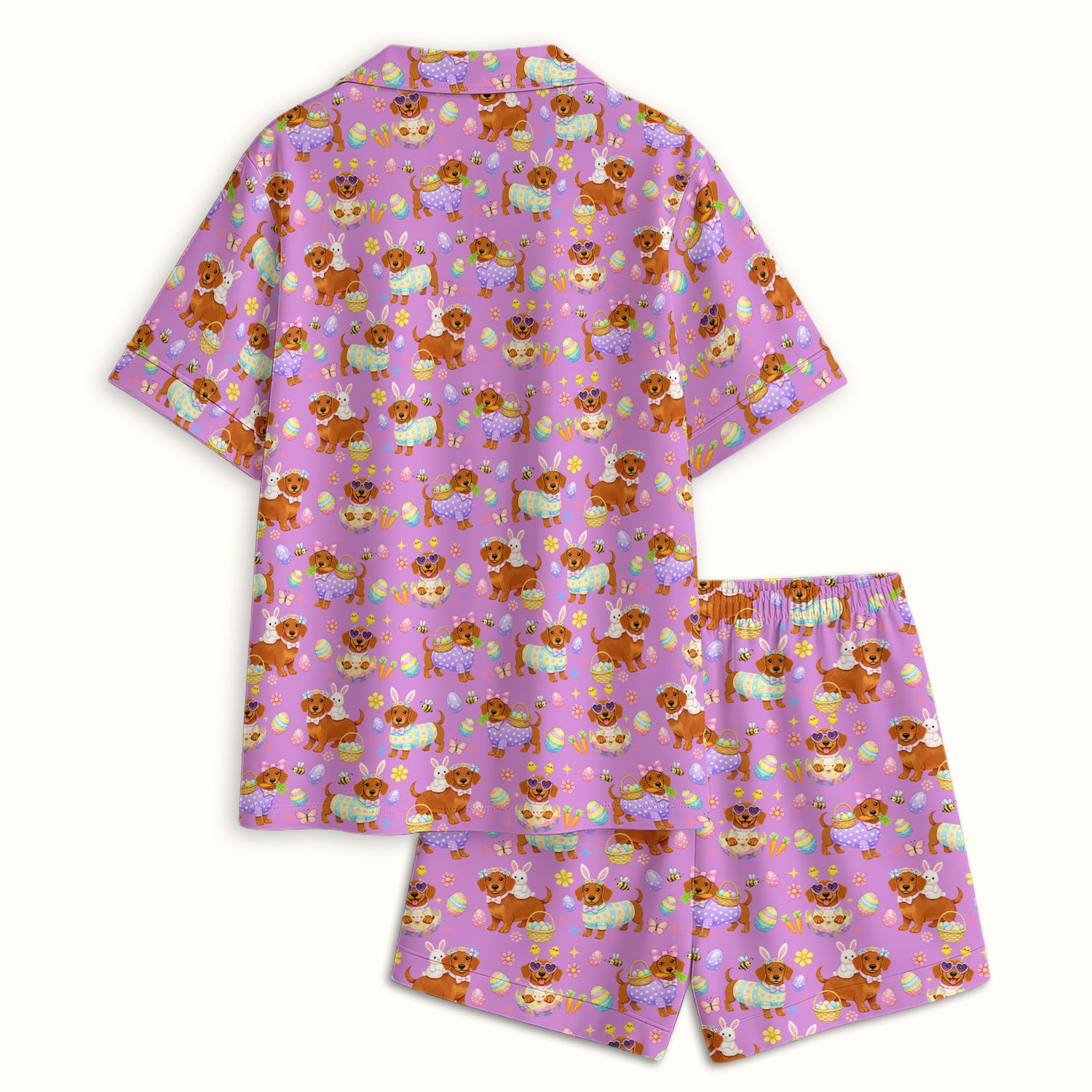 Cute Easter Dachshund Dog Pattern Pajama Set, Breathable Fabrics Uniform