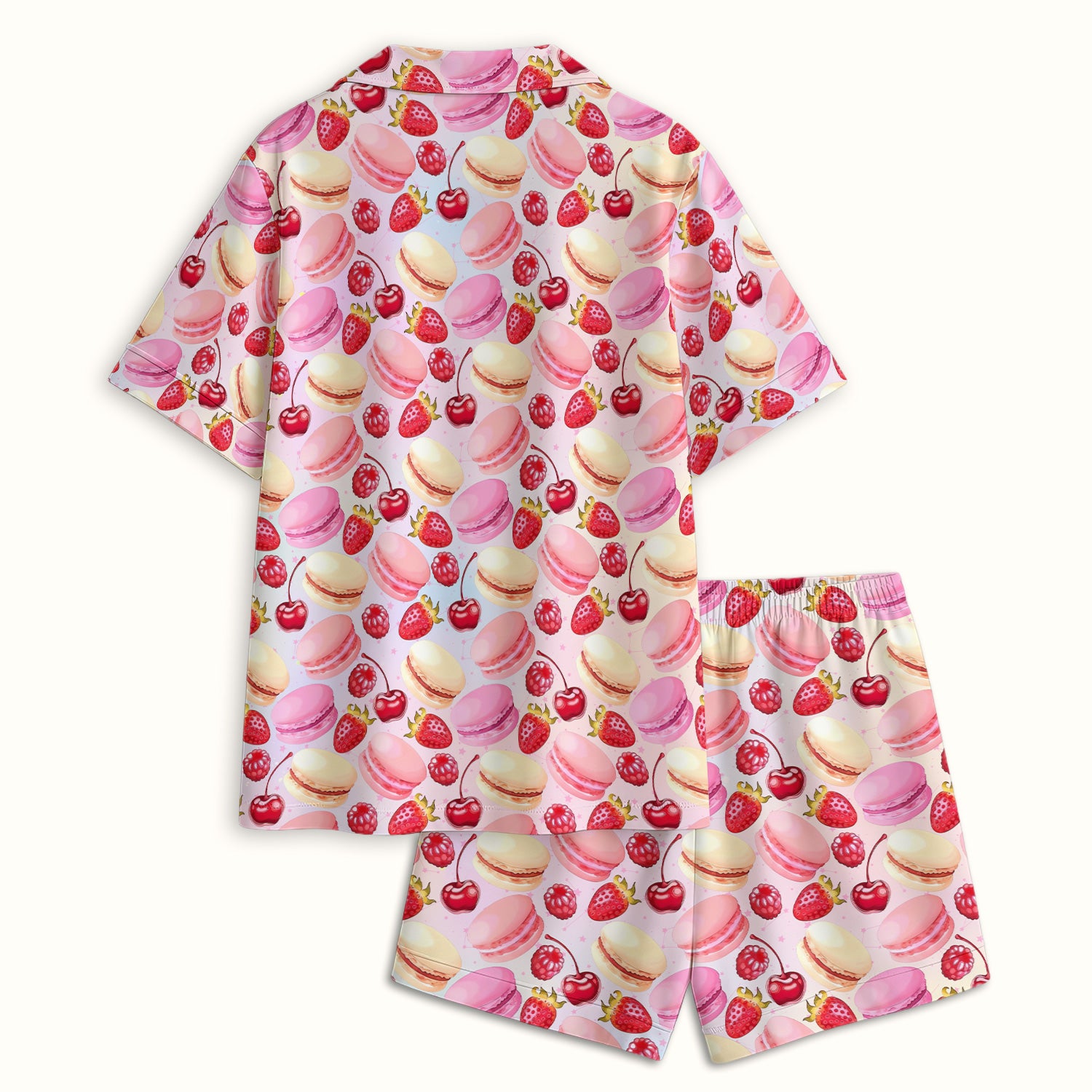 Sweet Dessert Pattern Pajama Set, Breathable Fabrics Uniform