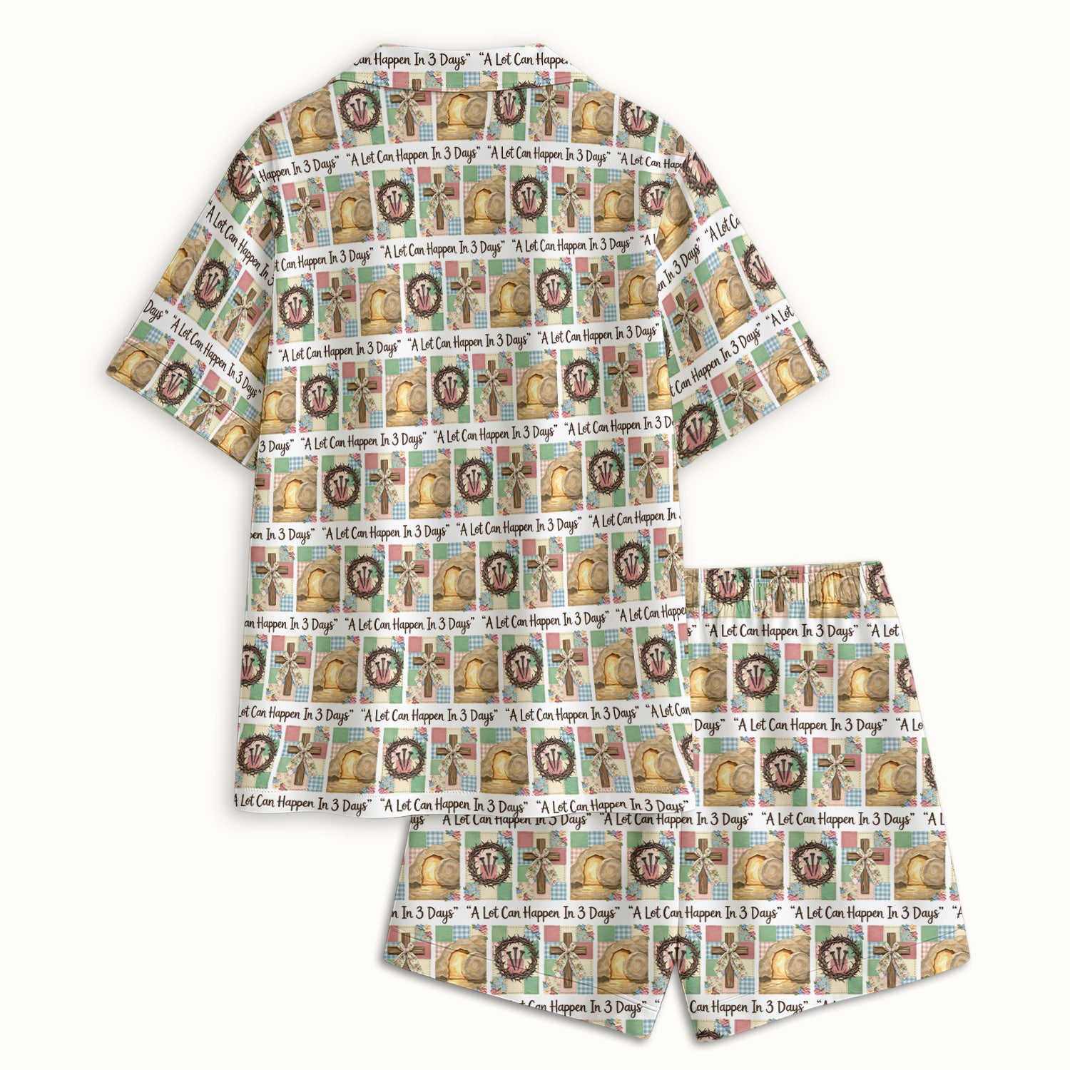 Christian Easter Cross Print Pajama Set, Breathable Fabrics Uniform