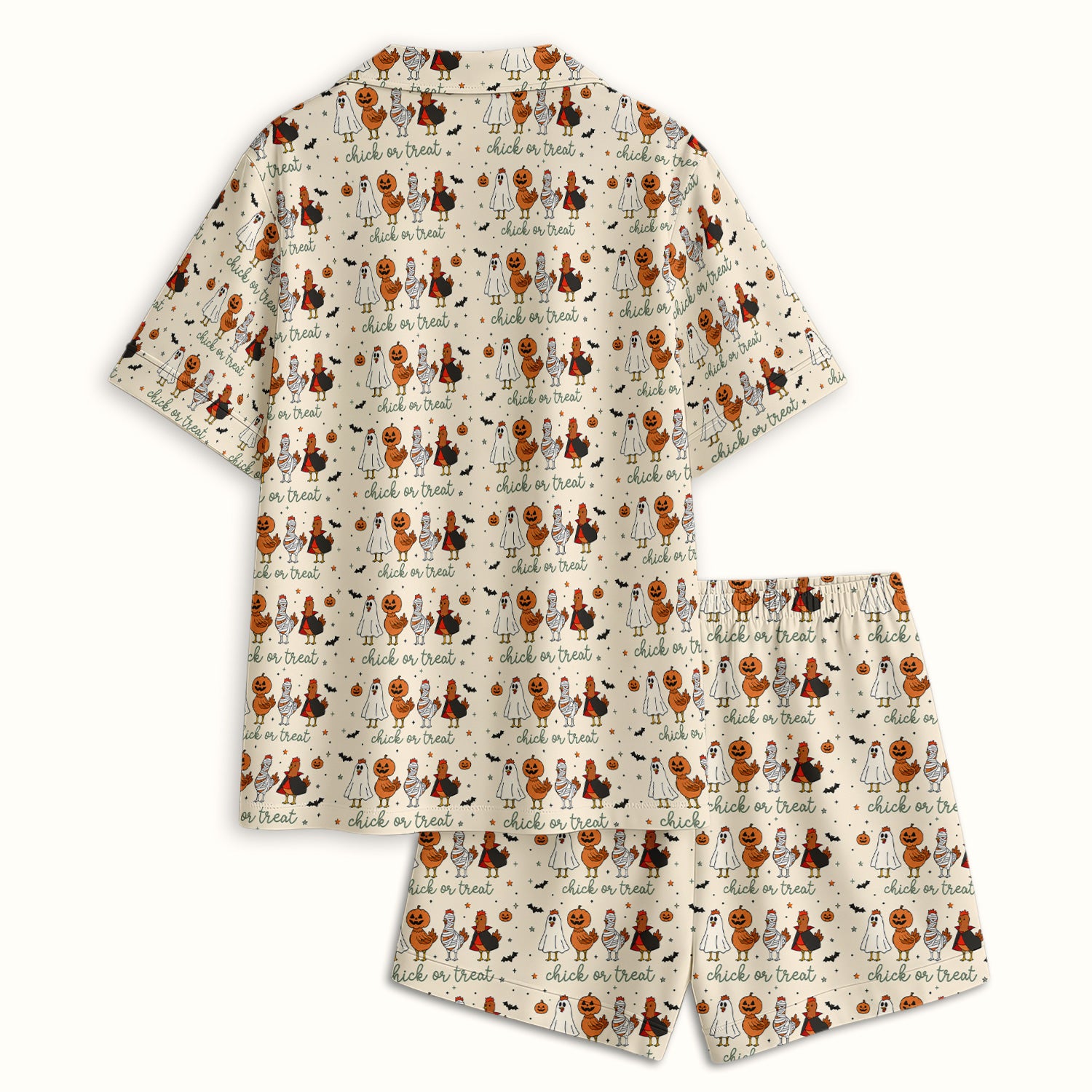 Funny Chick Or Treat Season Pajama Set, Soft Breathable Fabric Comfortable Sleepwear