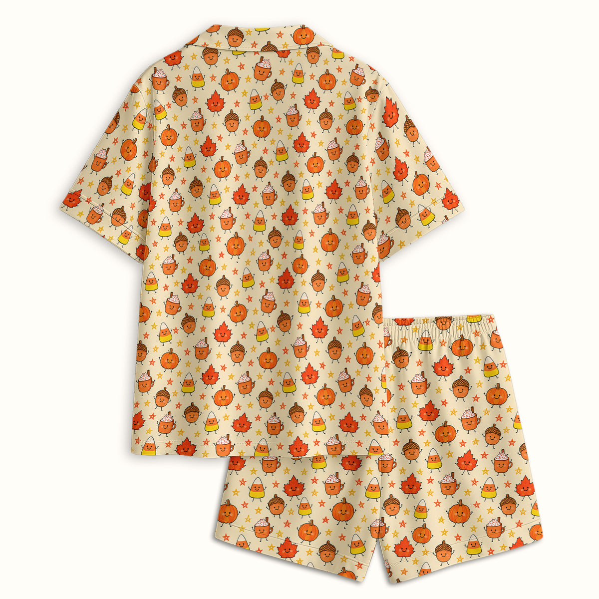 Cute Fall Pumpkin Spice Doodles Pajama Set, Soft Breathable Fabric Comfortable Sleepwear