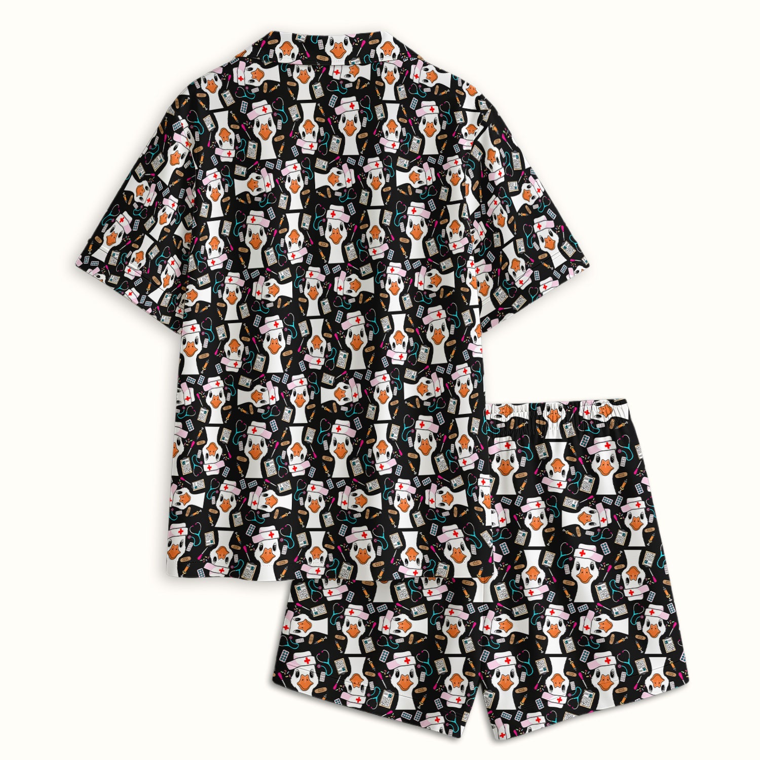 Duck Wearing Hat With Medical Tools Pajama Set, Breathable Fabrics Uniform