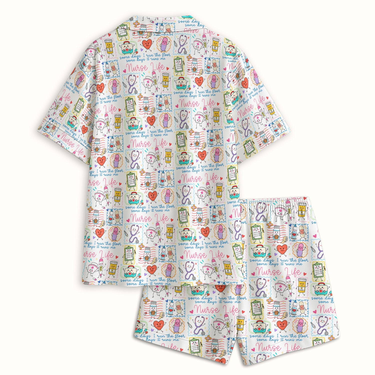 Cute Nurse Life Doodle Pediatric Nurse Pajama Set, Soft Breathable Fabric Comfortable Sleepwear
