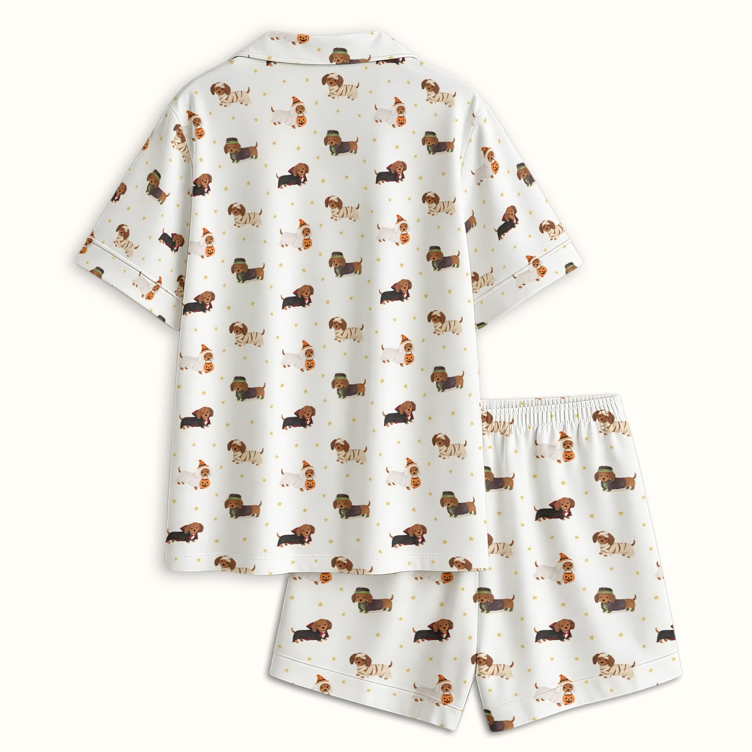 Halloween Dachshund Costumes Print Pajama Set, Soft Breathable Fabric Comfortable Sleepwear