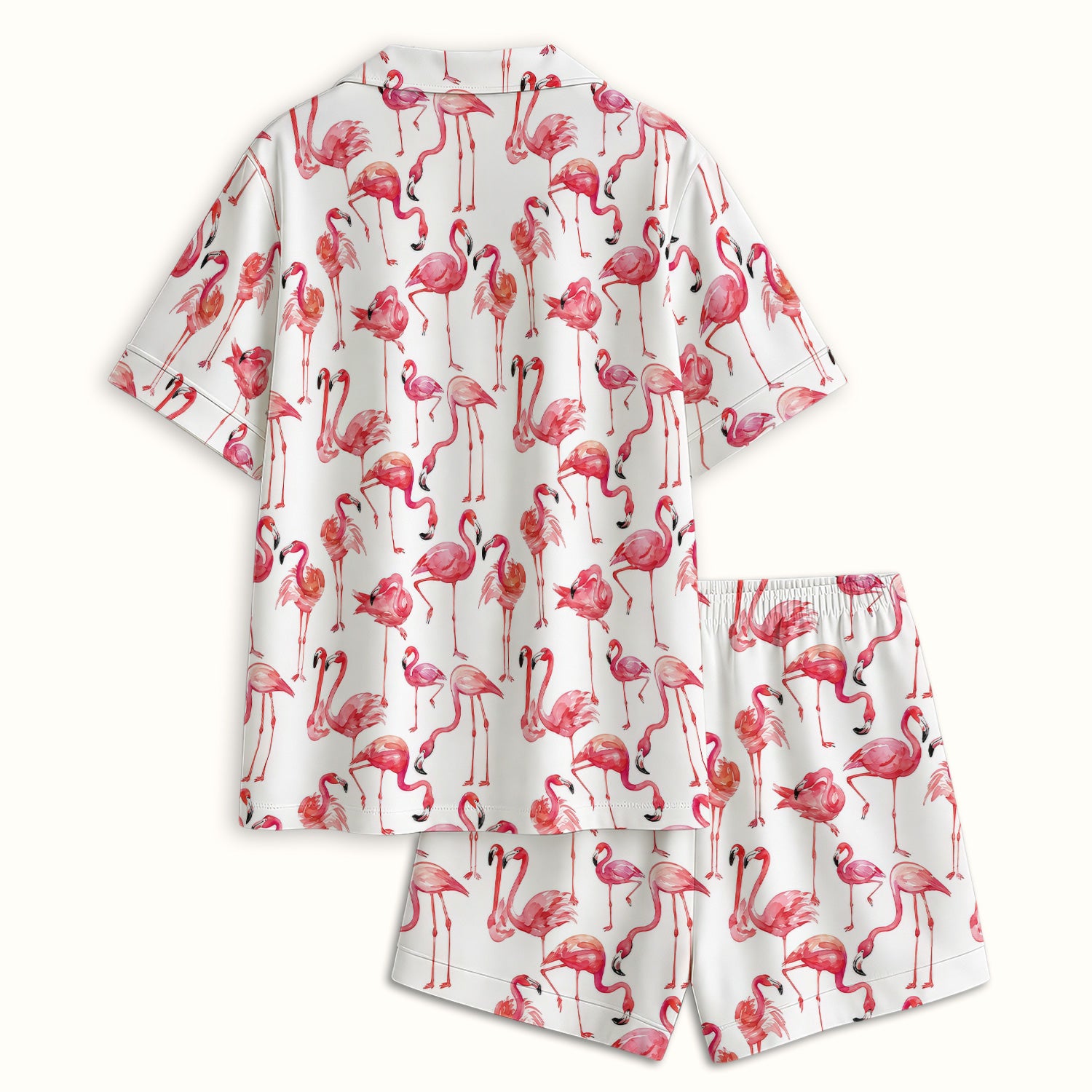 Pink Flamingo Tropical Bird Pattern Nurse Pajama Set, Soft Breathable Fabric Comfortable Sleepwear