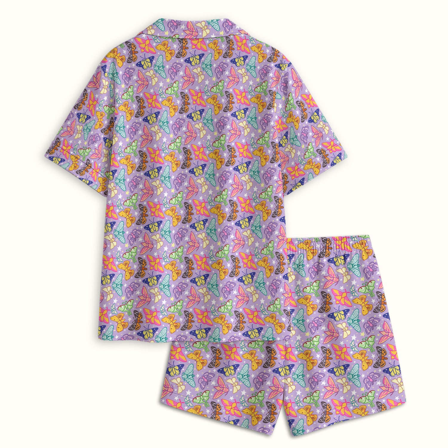 Colorful Butterfly Moth Garden Pattern Pajama Set, Soft Breathable Fabric Comfortable Sleepwear