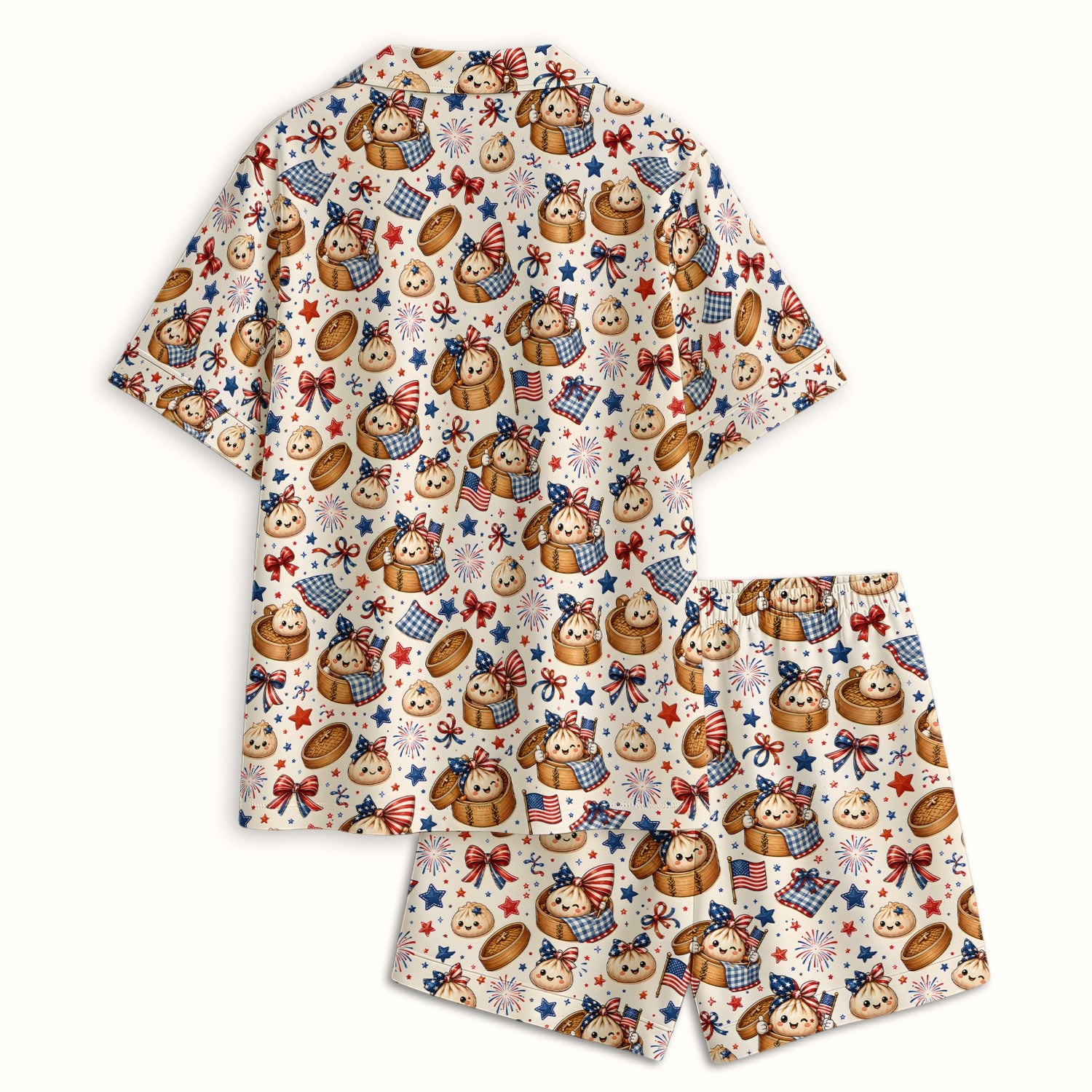 Patriotic Dumpling Nurse Pattern Pajama Set, Soft Breathable Fabric Comfortable Sleepwear
