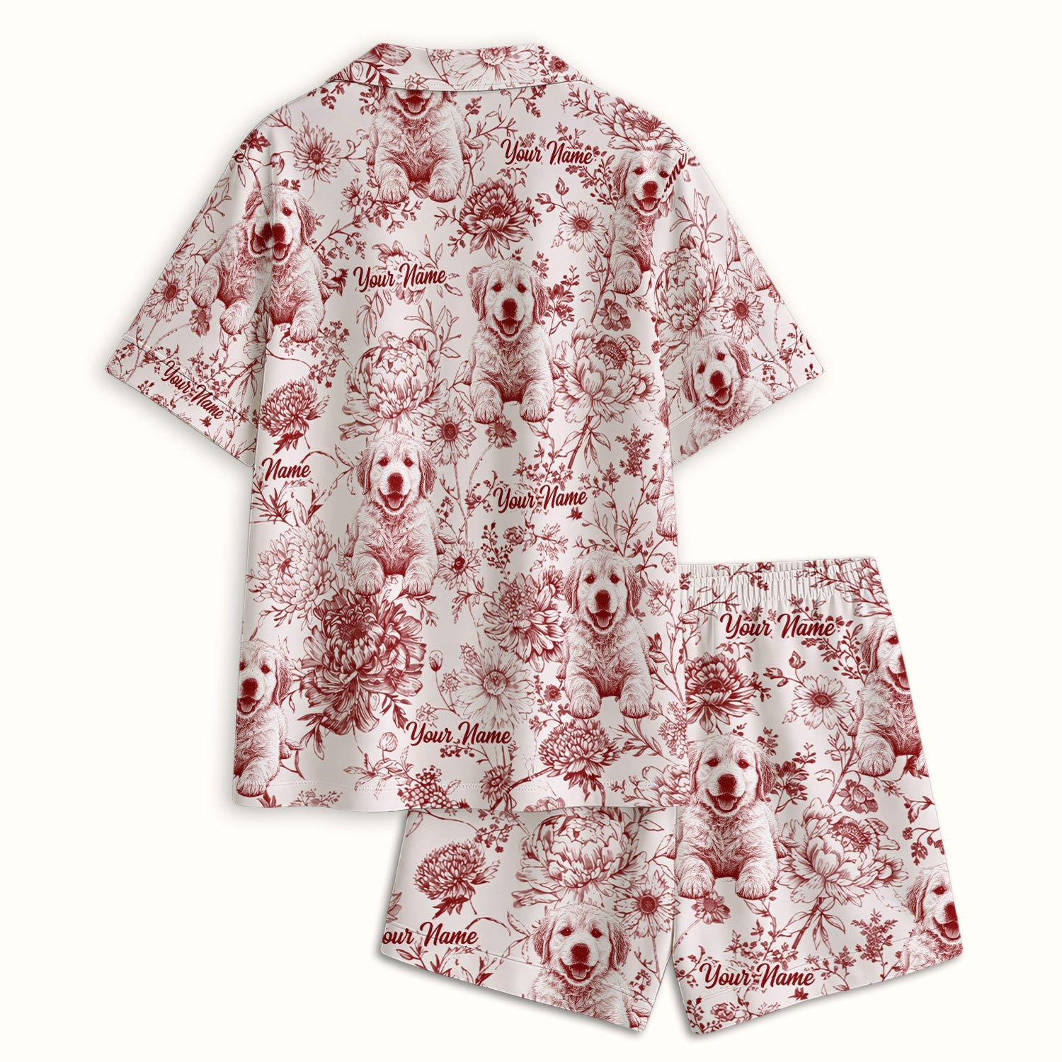 Personalized Custom Pet Photo Name Floral Pattern Pajama Set, Soft Breathable Fabric Comfortable Sleepwear