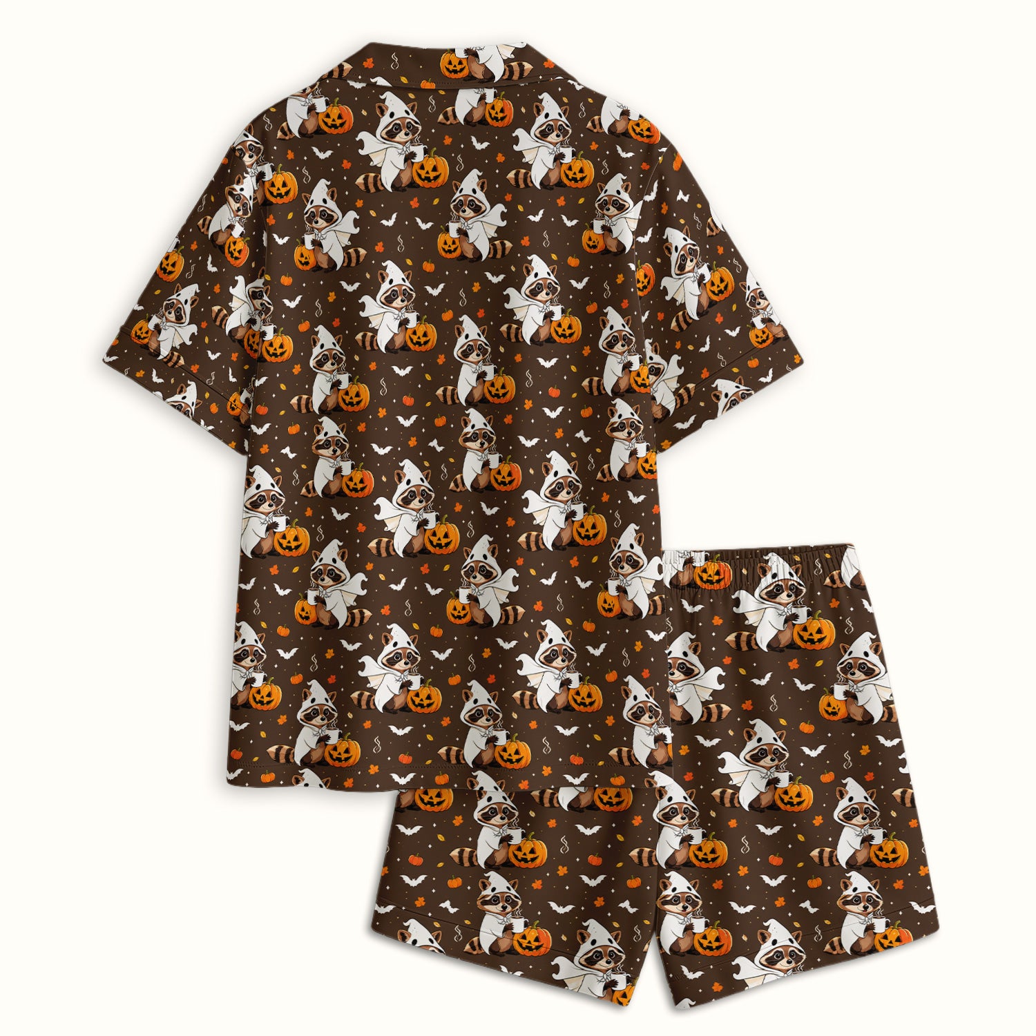 Halloween Ghost Raccoon Pumpkin Pajama Set, Soft Breathable Fabric Comfortable Sleepwear