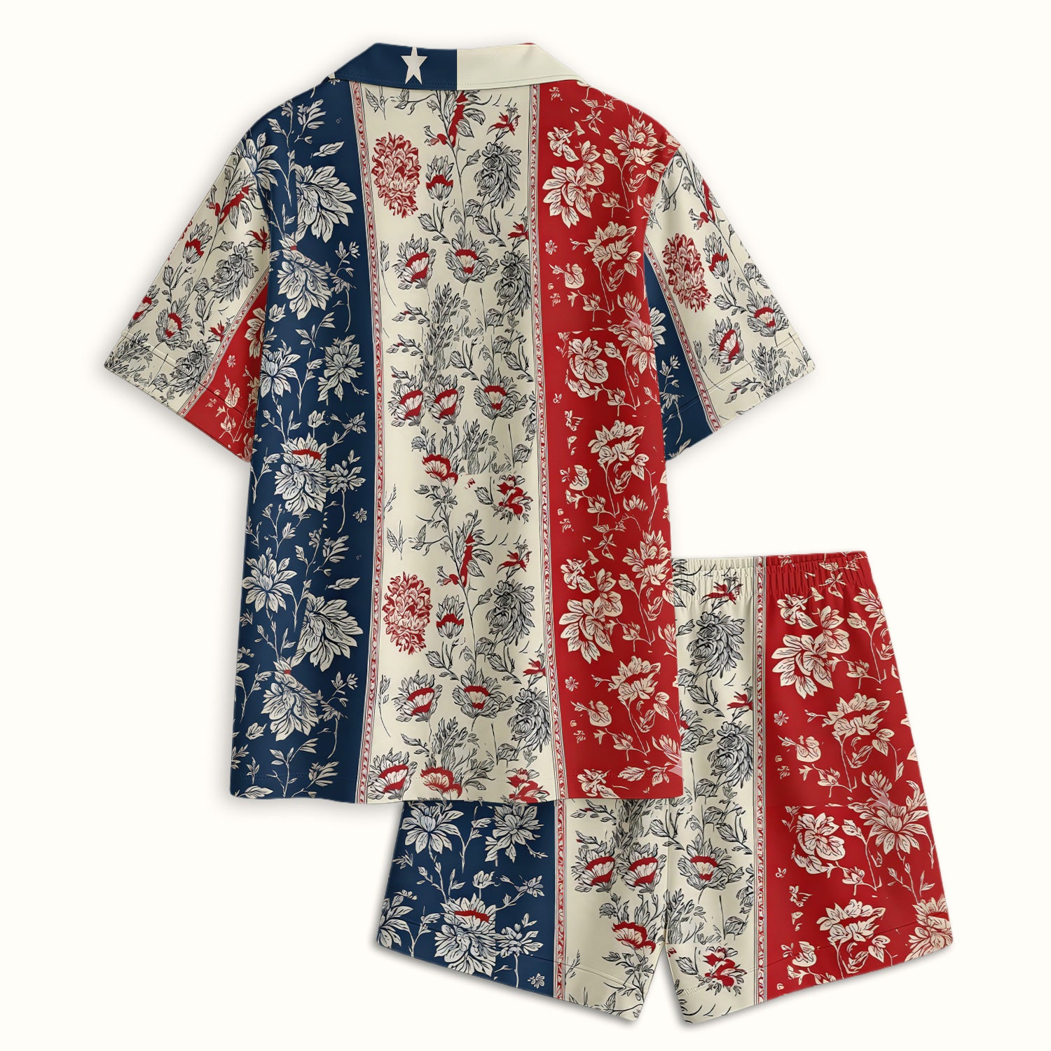 Patriotic Nurse Flag Patchwork Pattern Pajama Set, Soft Breathable Fabric Comfortable Sleepwear