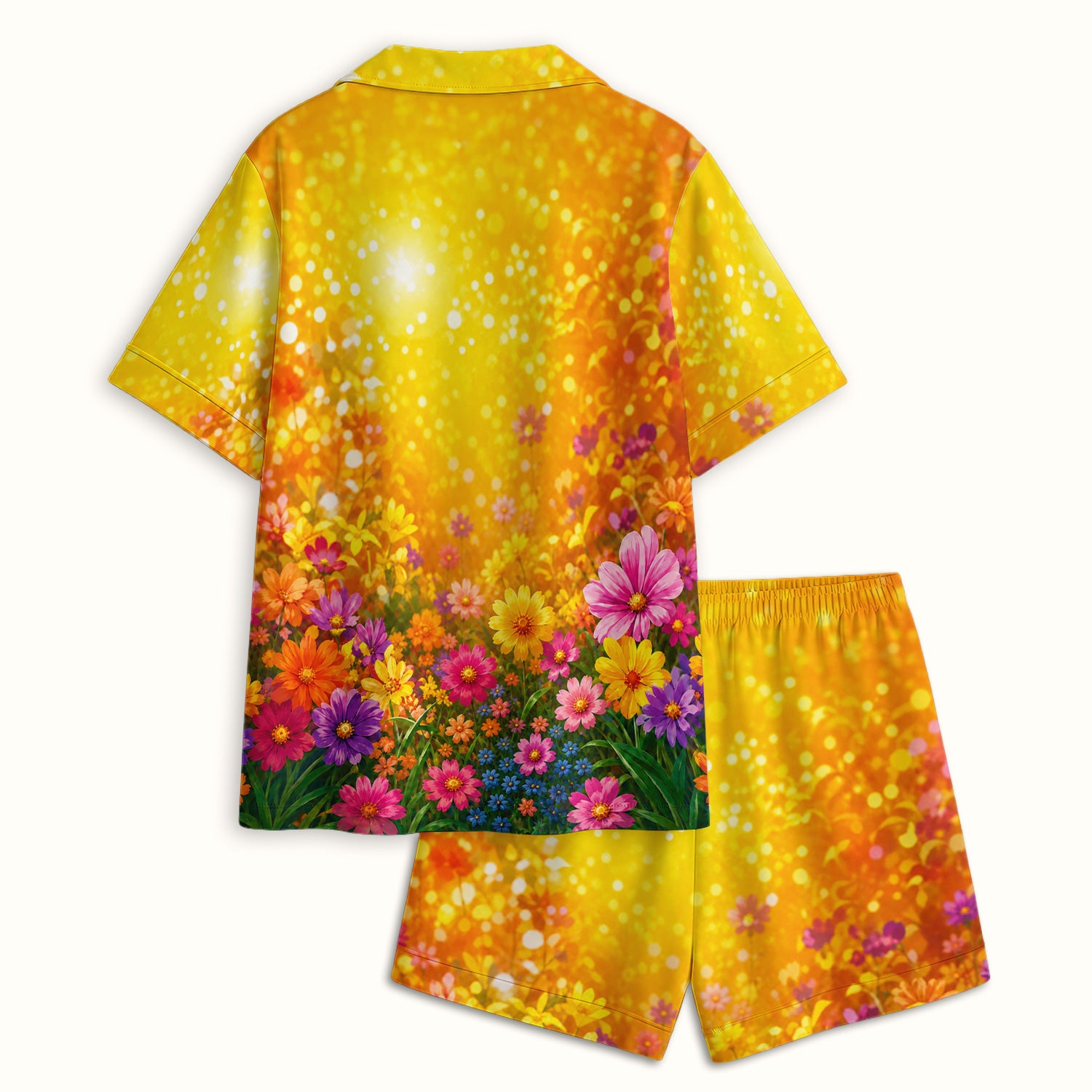 Cute Chihuahua Flower Meadow Pattern Pajama Set, Soft Breathable Fabric Comfortable Sleepwear