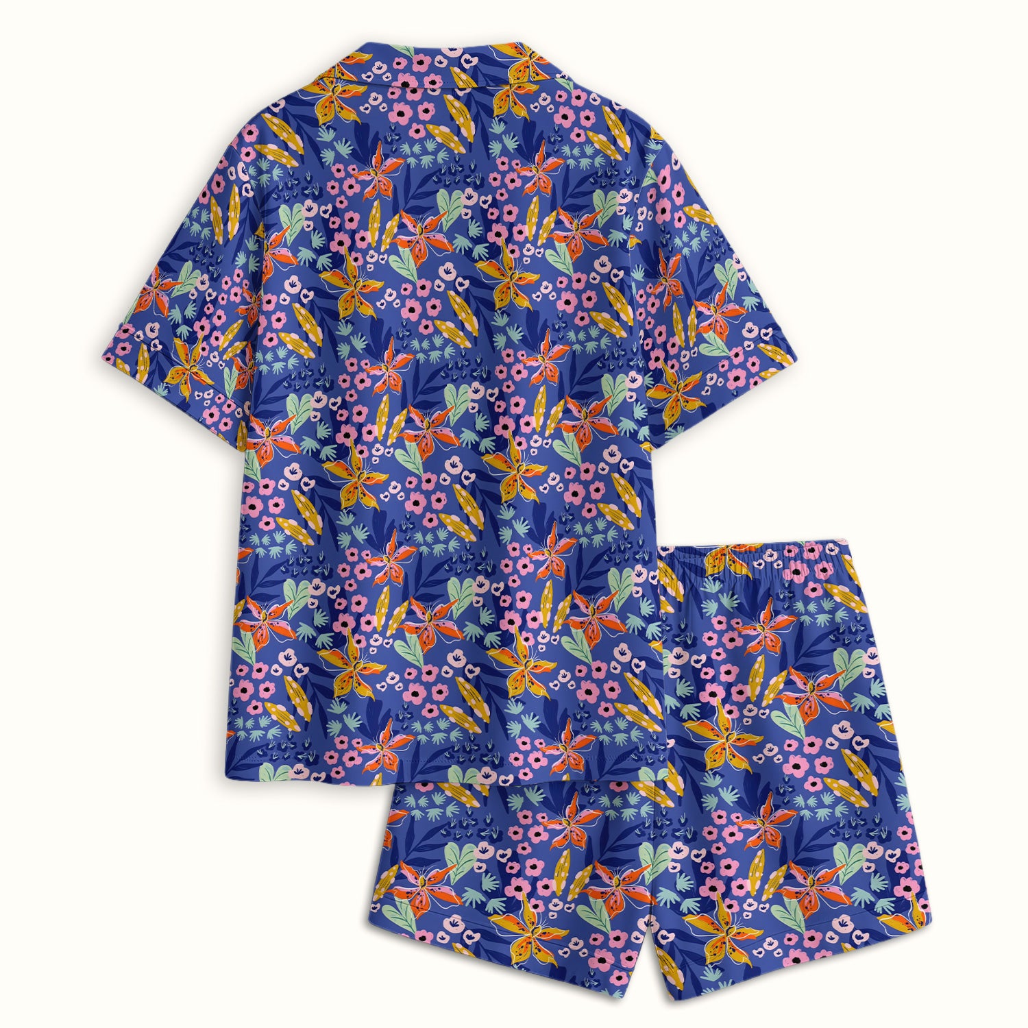Nurse Blue Lily Floral Garden Pattern Pajama Set, Soft Breathable Fabric Comfortable Sleepwear