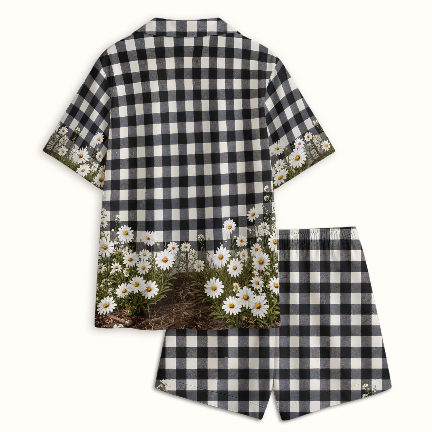Highland Cow Daisy Pattern Pajama Set, Soft Breathable Fabric Comfortable Sleepwear